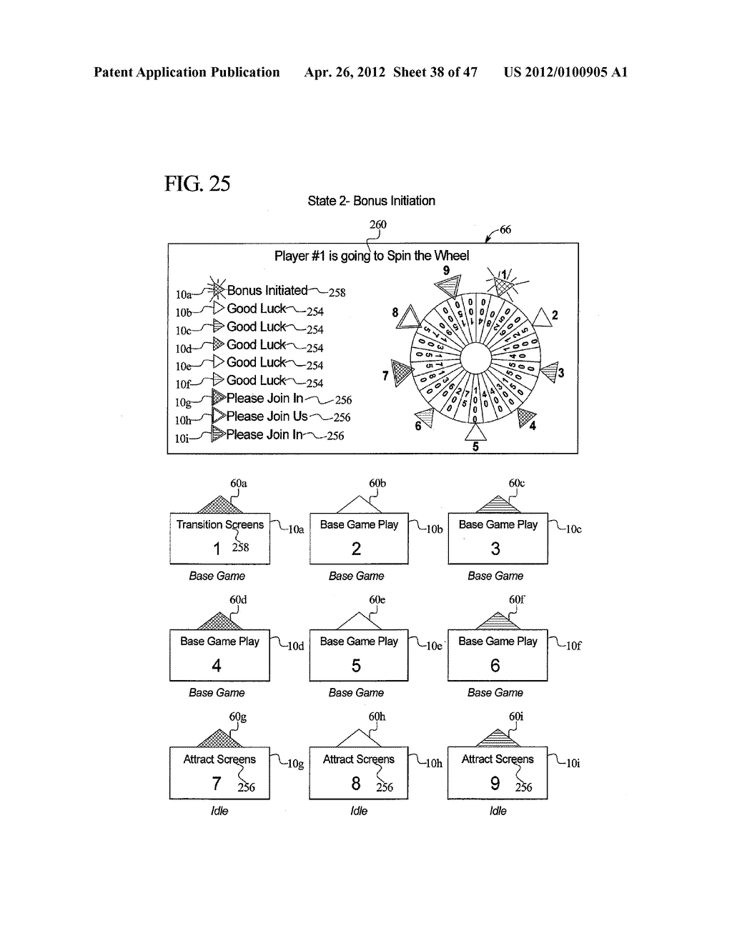 GAMING SYSTEM HAVING MULTIPLE GAMING DEVICES THAT SHARE A MULTI-OUTCOME     DISPLAY - diagram, schematic, and image 39