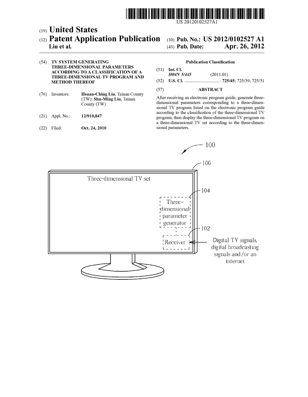 TV system generating three-dimensional parameters according to a     classification of a three-dimensional TV program and method thereof - diagram, schematic, and image 01