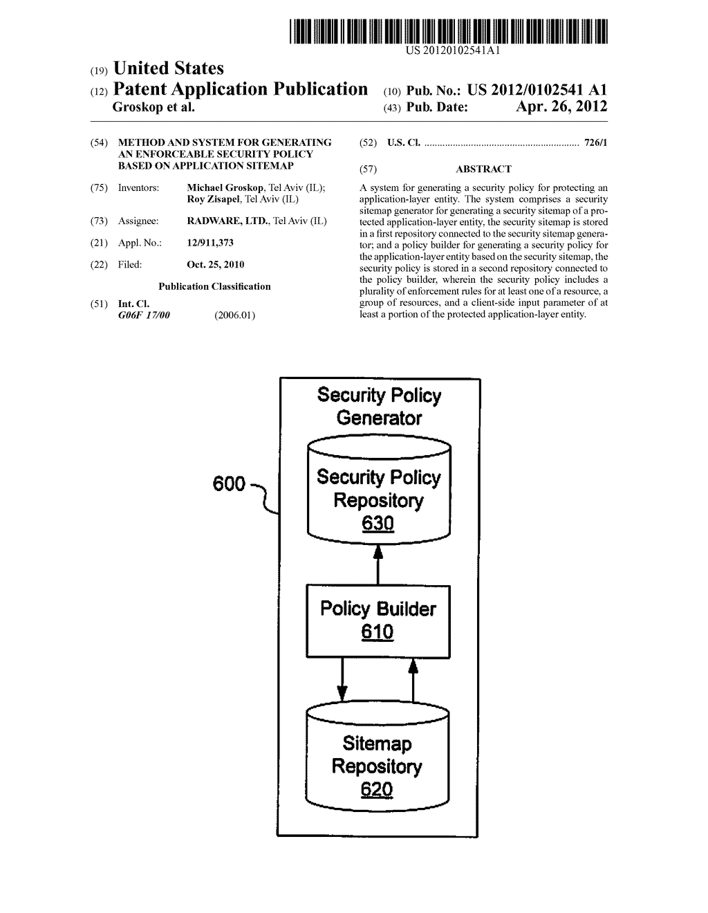 Method and System for Generating an Enforceable Security Policy Based on     Application Sitemap - diagram, schematic, and image 01
