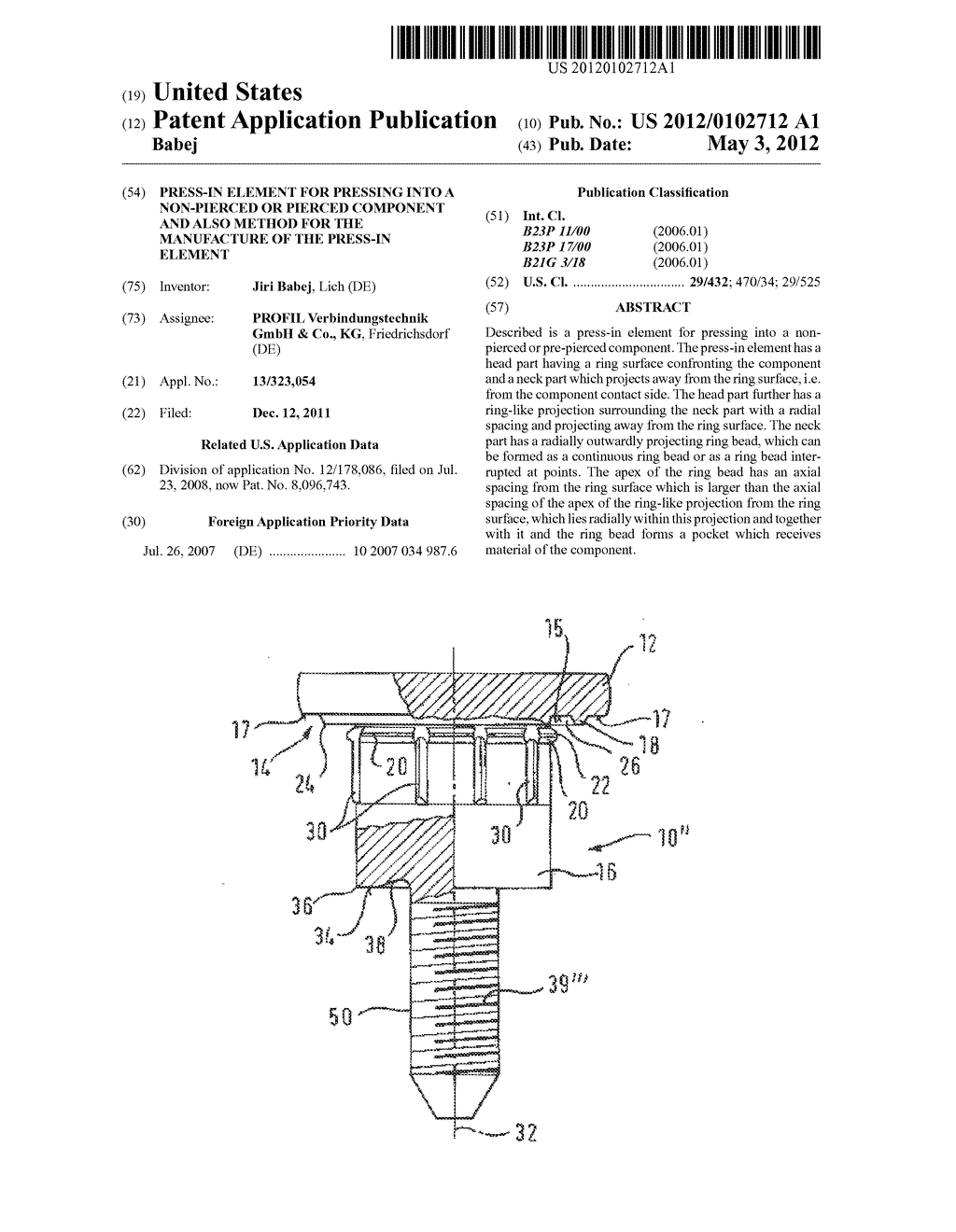 Press-in element for pressing into a non-pierced or pierced component and     also method for the manufacture of the press-in element - diagram, schematic, and image 01
