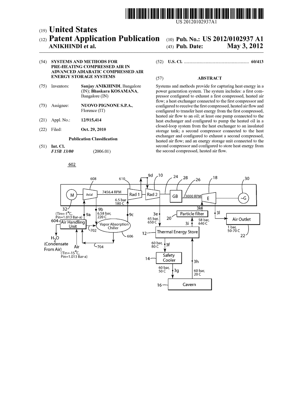 Systems and Methods for Pre-Heating Compressed Air in Advanced Adiabatic     Compressed Air Energy Storage Systems - diagram, schematic, and image 01