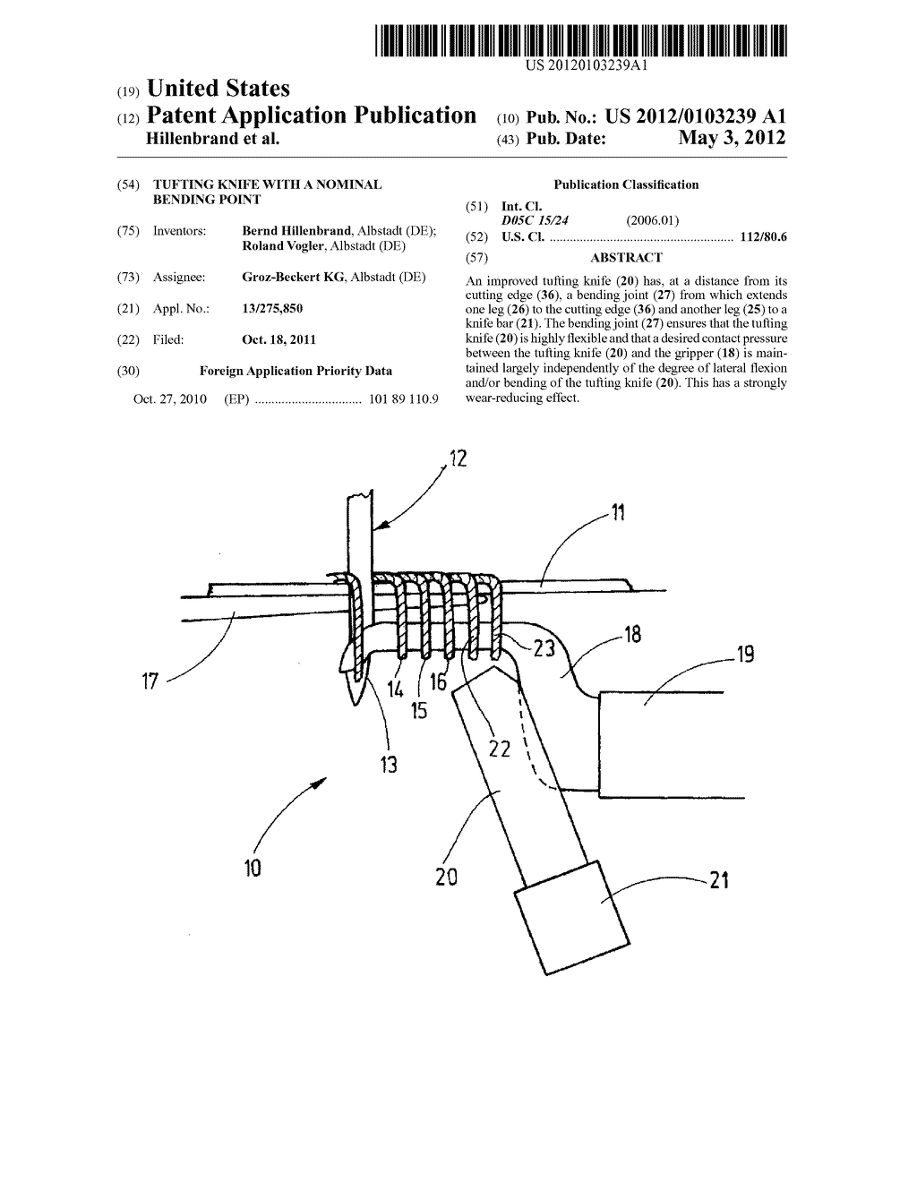 Tufting Knife With a Nominal Bending Point - diagram, schematic, and image 01