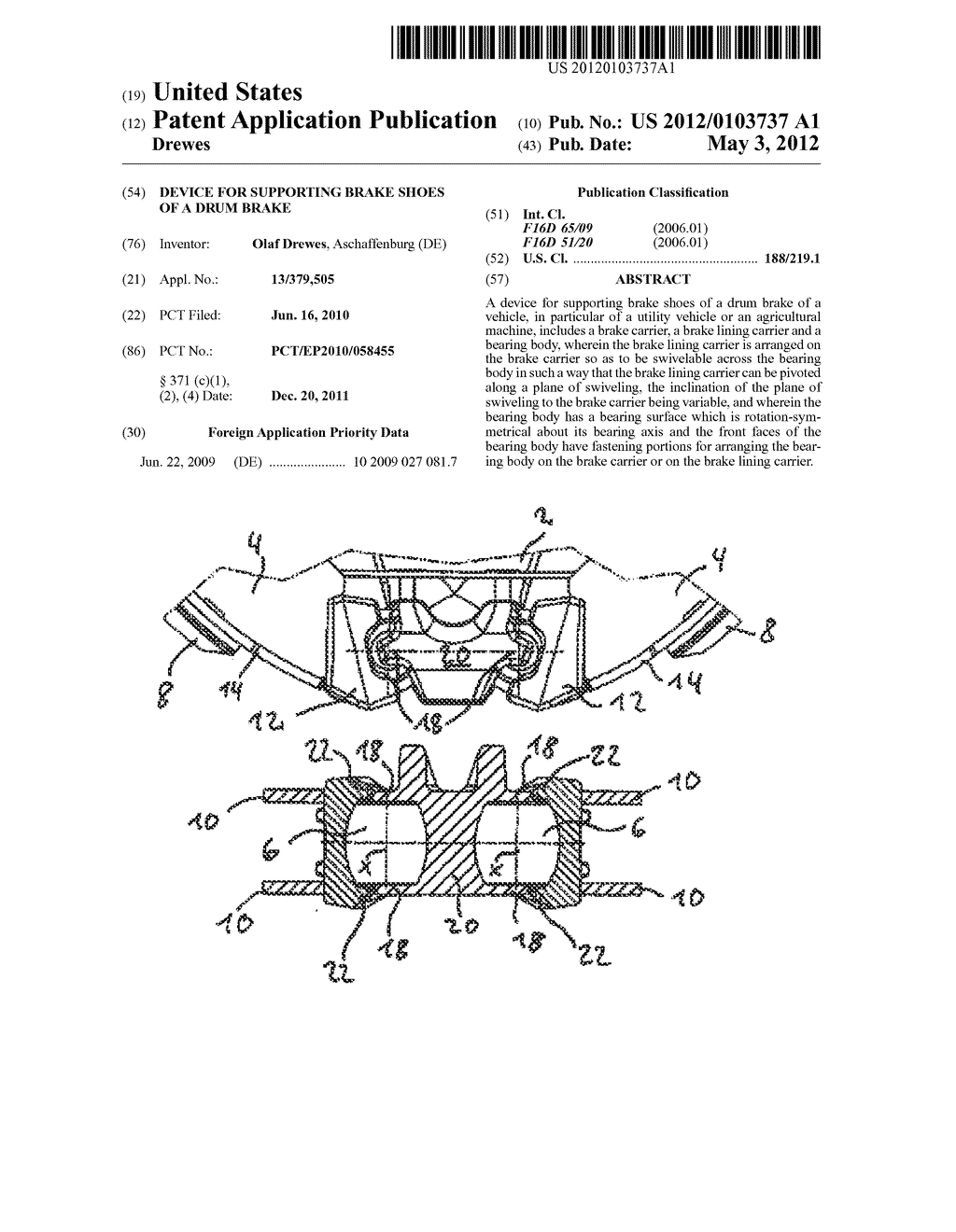 DEVICE FOR SUPPORTING BRAKE SHOES OF A DRUM BRAKE - diagram, schematic, and image 01