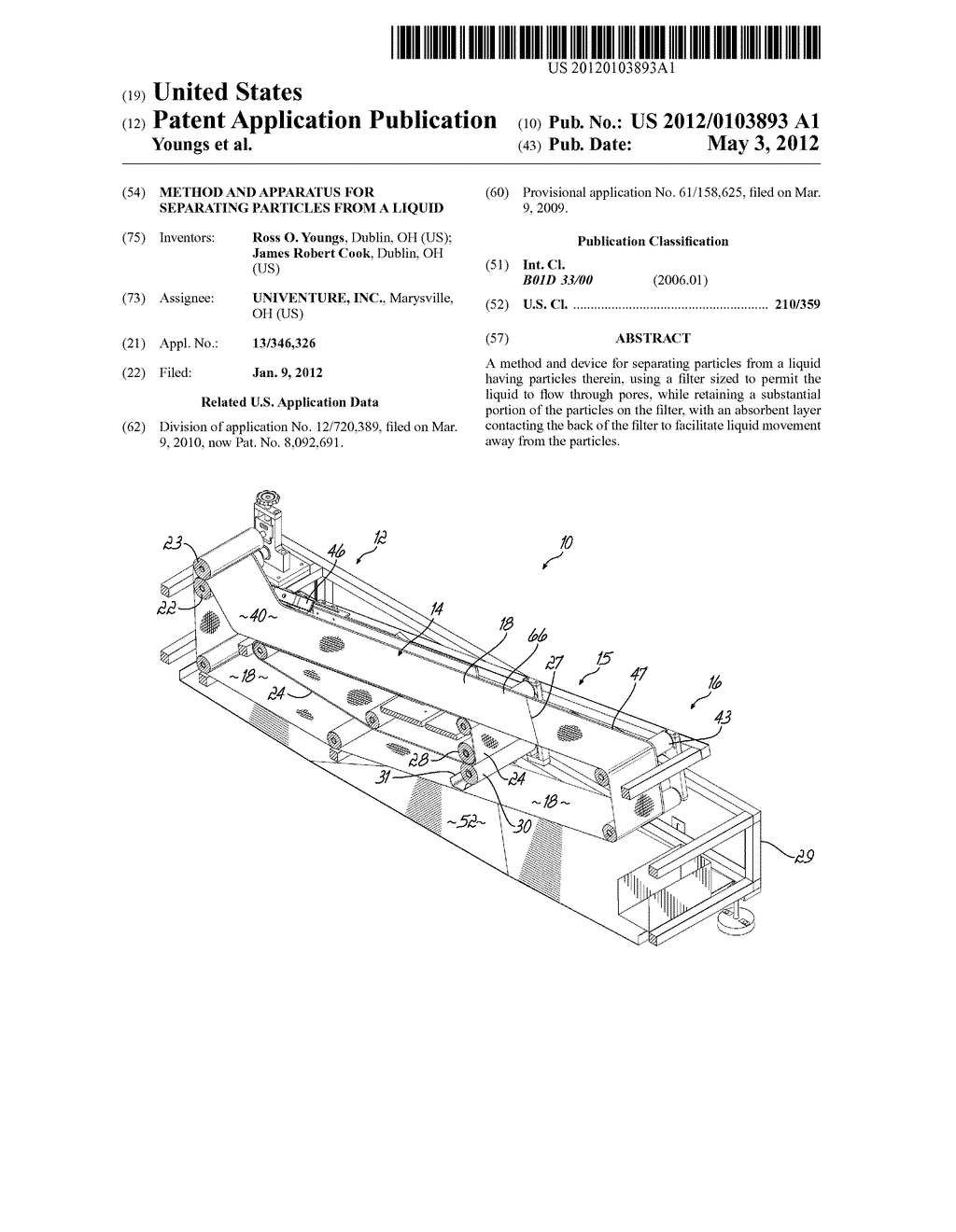 METHOD AND APPARATUS FOR SEPARATING PARTICLES FROM A LIQUID - diagram, schematic, and image 01