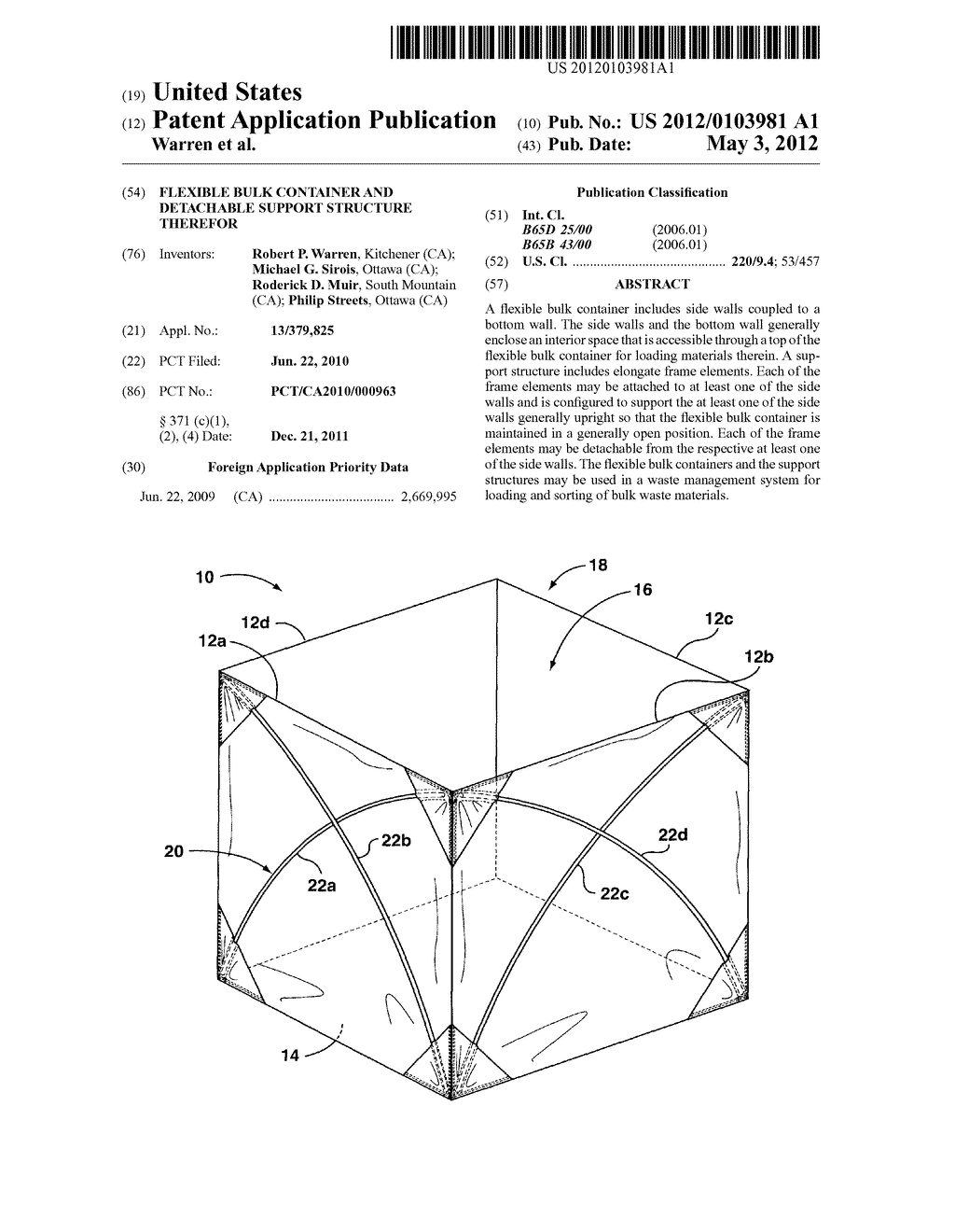 FLEXIBLE BULK CONTAINER AND DETACHABLE SUPPORT STRUCTURE THEREFOR - diagram, schematic, and image 01