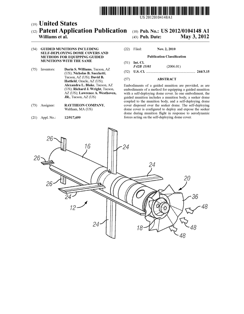 GUIDED MUNITIONS INCLUDING SELF-DEPLOYING DOME COVERS AND METHODS FOR     EQUIPPING GUIDED MUNITIONS WITH THE SAME - diagram, schematic, and image 01