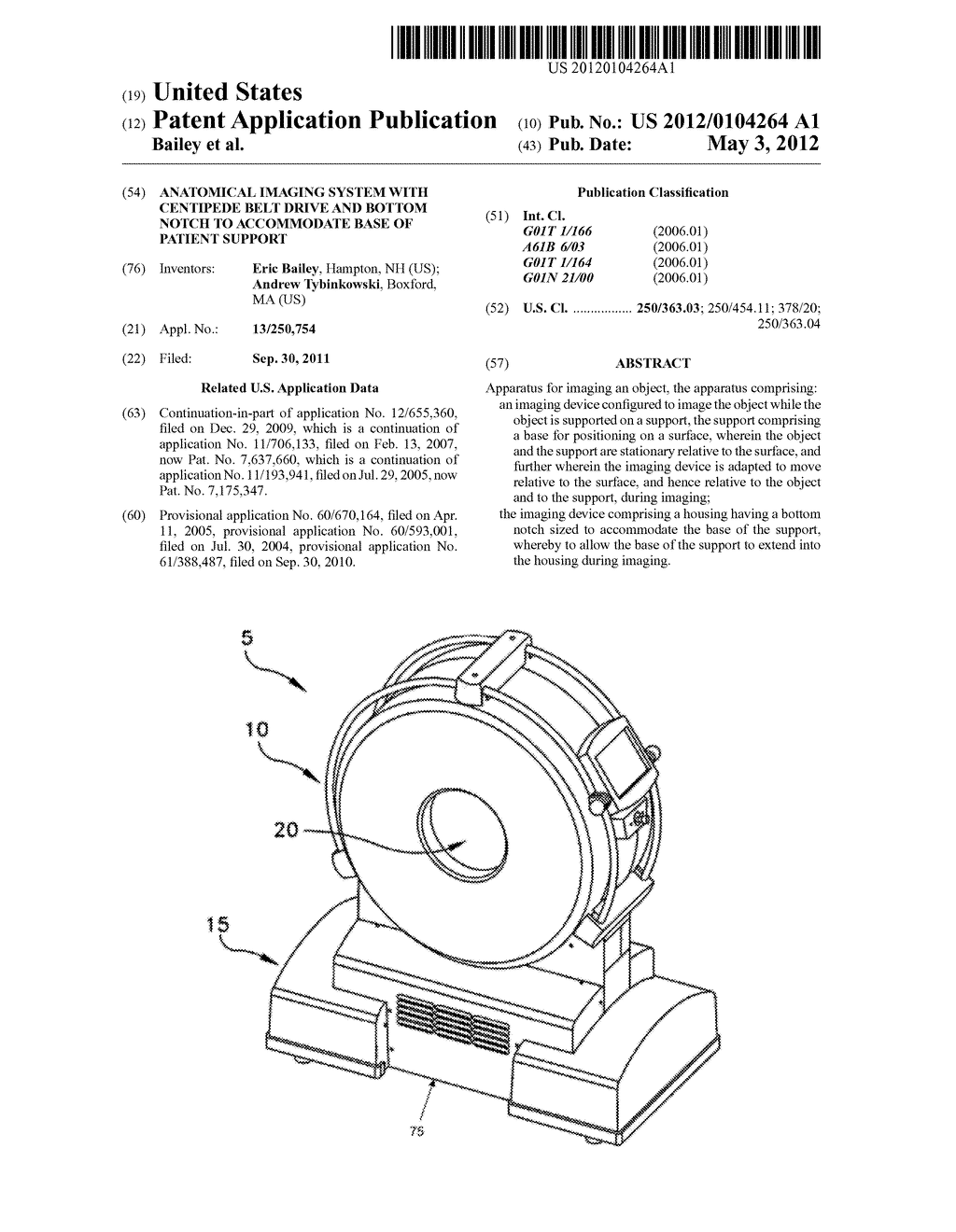 ANATOMICAL IMAGING SYSTEM WITH CENTIPEDE BELT DRIVE AND BOTTOM NOTCH TO     ACCOMMODATE BASE OF PATIENT SUPPORT - diagram, schematic, and image 01