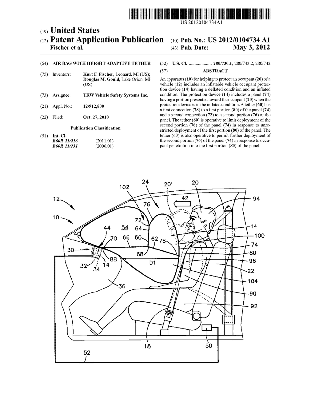 AIR BAG WITH HEIGHT ADAPTIVE TETHER - diagram, schematic, and image 01