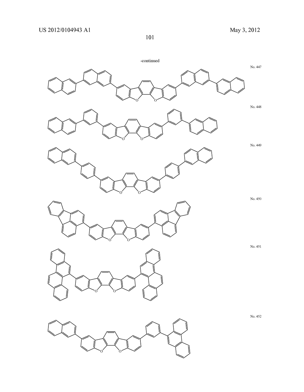 MATERIAL FOR ORGANIC ELECTROLUMINESCENCE DEVICE AND ORGANIC     ELECTROLUMINESCENCE DEVICE USING THE SAME - diagram, schematic, and image 102