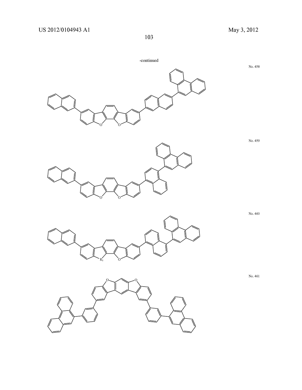 MATERIAL FOR ORGANIC ELECTROLUMINESCENCE DEVICE AND ORGANIC     ELECTROLUMINESCENCE DEVICE USING THE SAME - diagram, schematic, and image 104