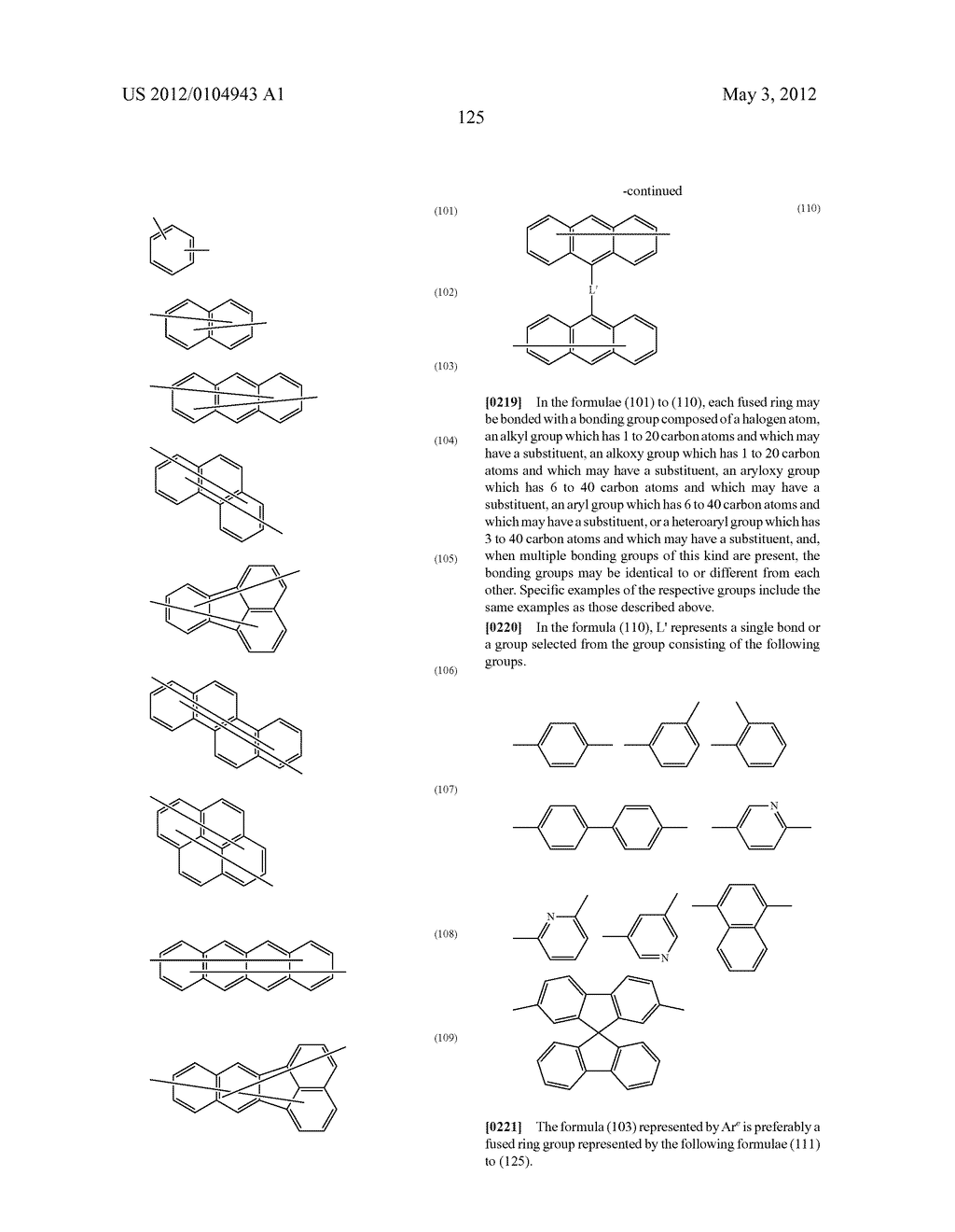 MATERIAL FOR ORGANIC ELECTROLUMINESCENCE DEVICE AND ORGANIC     ELECTROLUMINESCENCE DEVICE USING THE SAME - diagram, schematic, and image 126