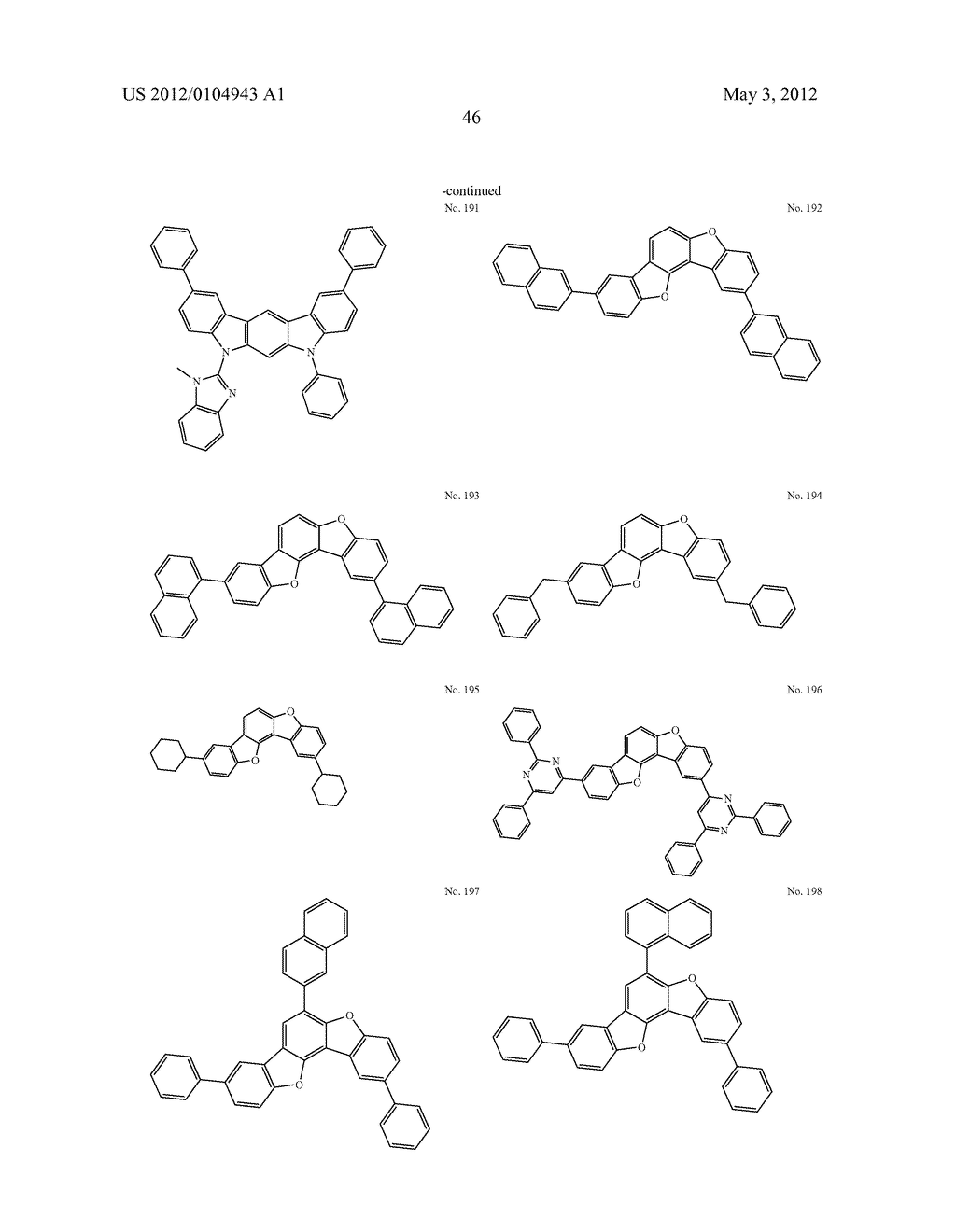 MATERIAL FOR ORGANIC ELECTROLUMINESCENCE DEVICE AND ORGANIC     ELECTROLUMINESCENCE DEVICE USING THE SAME - diagram, schematic, and image 47