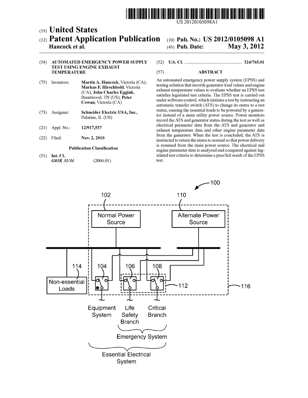 AUTOMATED EMERGENCY POWER SUPPLY TEST USING ENGINE EXHAUST TEMPERATURE - diagram, schematic, and image 01