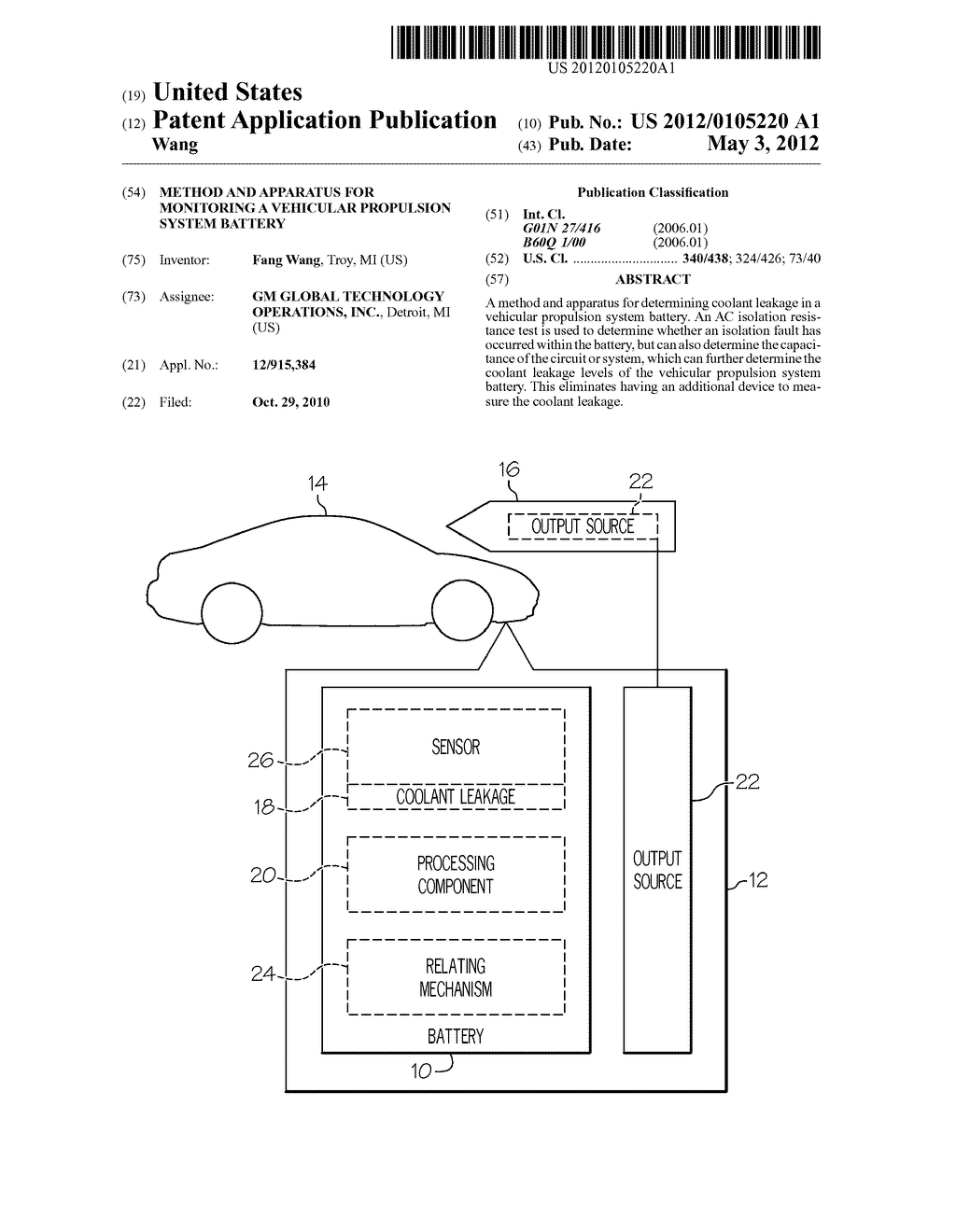 METHOD AND APPARATUS FOR MONITORING A VEHICULAR PROPULSION SYSTEM BATTERY - diagram, schematic, and image 01