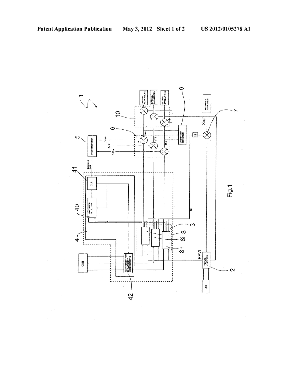 METHOD OF DETERMINING NAVIGATION PARAMETERS FOR A CARRIER AND     HYBRIDIZATION DEVICE ASSOCIATED WITH KALMAN FILTER BANK - diagram, schematic, and image 02