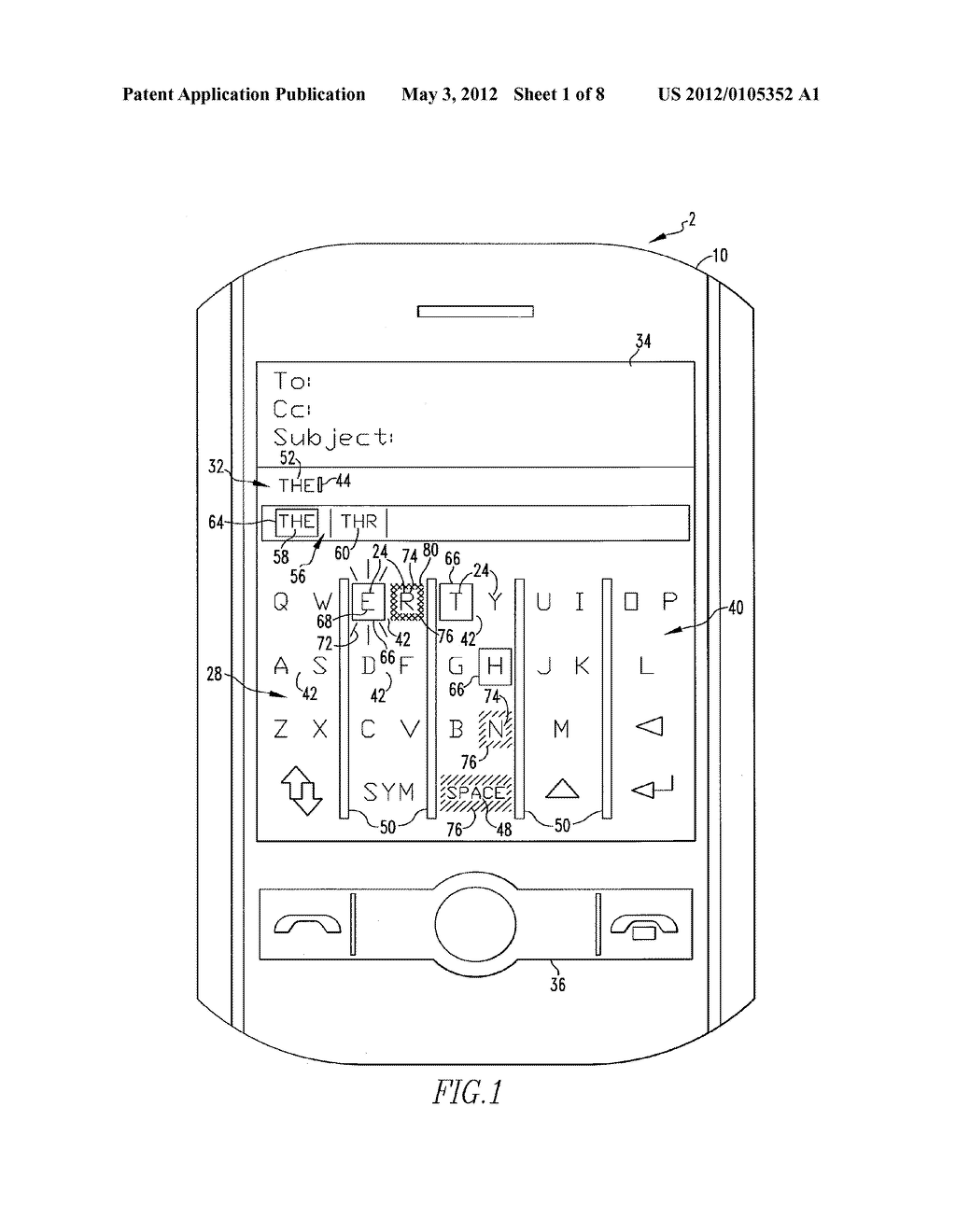 HANDHELD ELECTRONIC DEVICE PROVIDING CONFIRMATION OF INPUT, AND ASSOCIATED     METHOD - diagram, schematic, and image 02