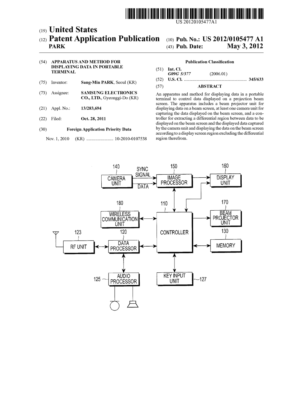 APPARATUS AND METHOD FOR DISPLAYING DATA IN PORTABLE TERMINAL - diagram, schematic, and image 01