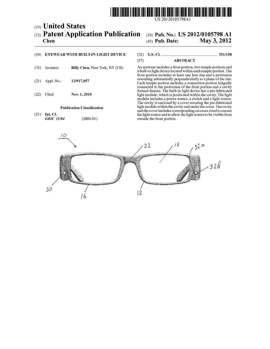 EYEWEAR WITH BUILT-IN LIGHT DEVICE - diagram, schematic, and image 01