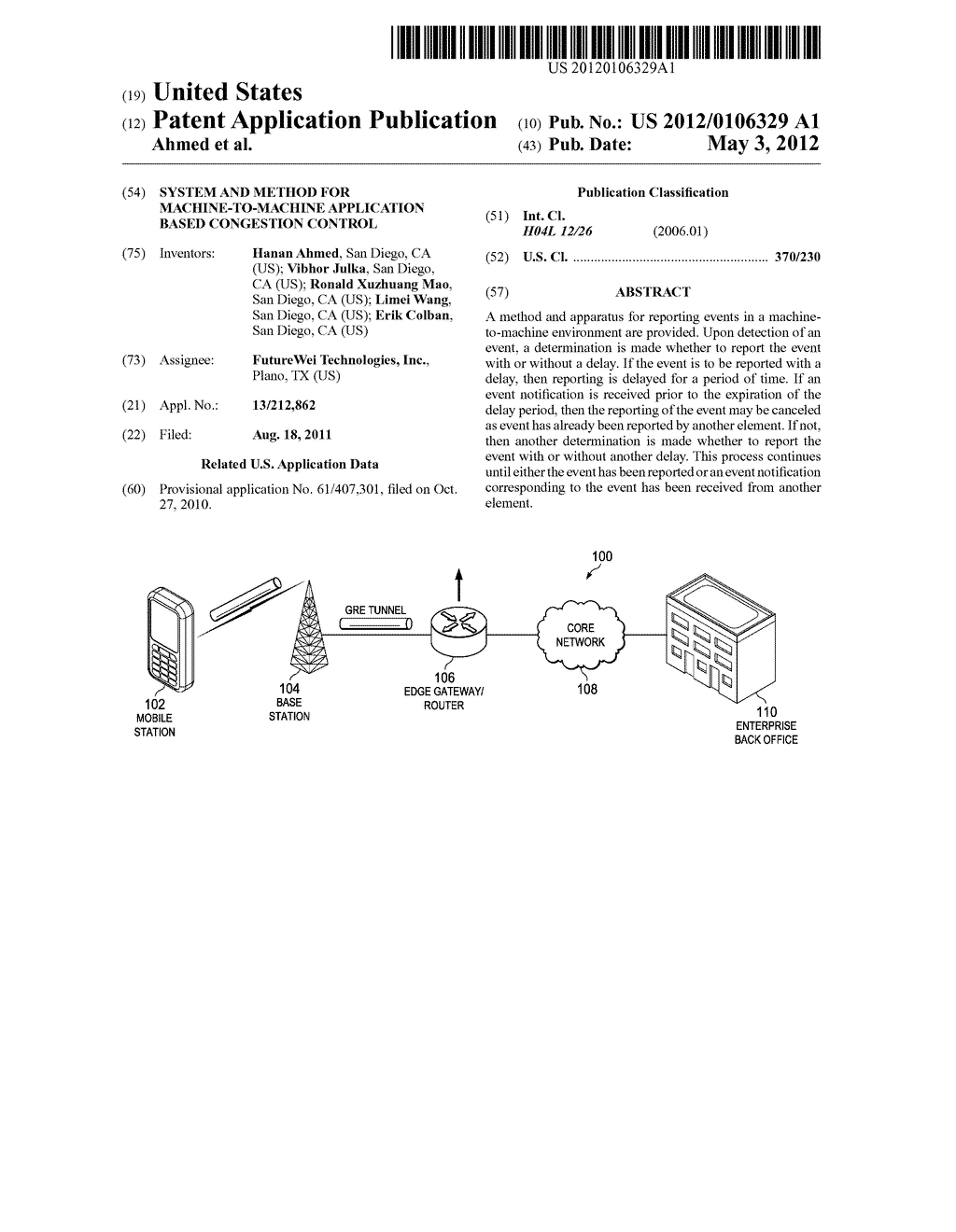 System and Method for Machine-to-Machine Application Based Congestion     Control - diagram, schematic, and image 01