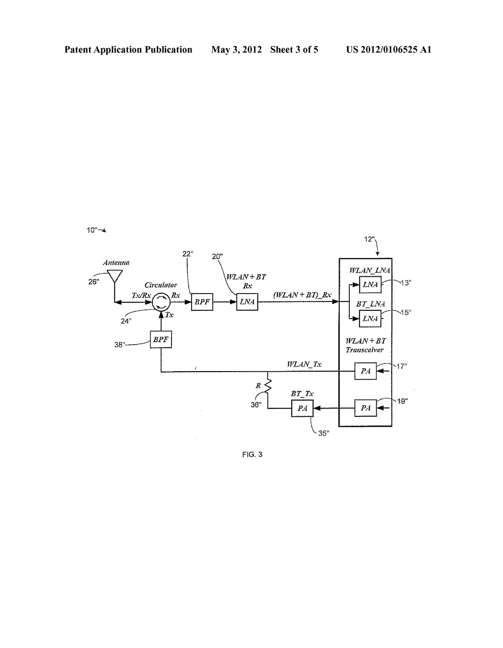 MOBILE WIRELESS COMMUNICATIONS DEVICE HAVING A SINGLE BLUETOOTH / WIRELESS     LOCAL AREA NETWORK ANTENNA AND ASSOCIATED METHODS - diagram, schematic, and image 04