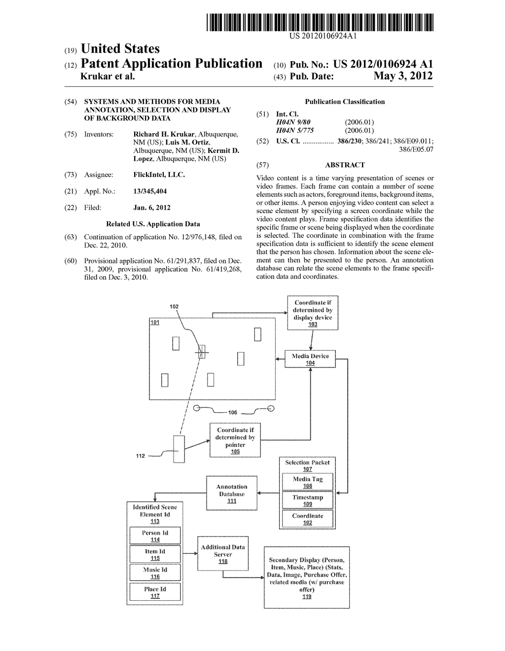 SYSTEMS AND METHODS FOR MEDIA ANNOTATION, SELECTION AND DISPLAY OF     BACKGROUND DATA - diagram, schematic, and image 01