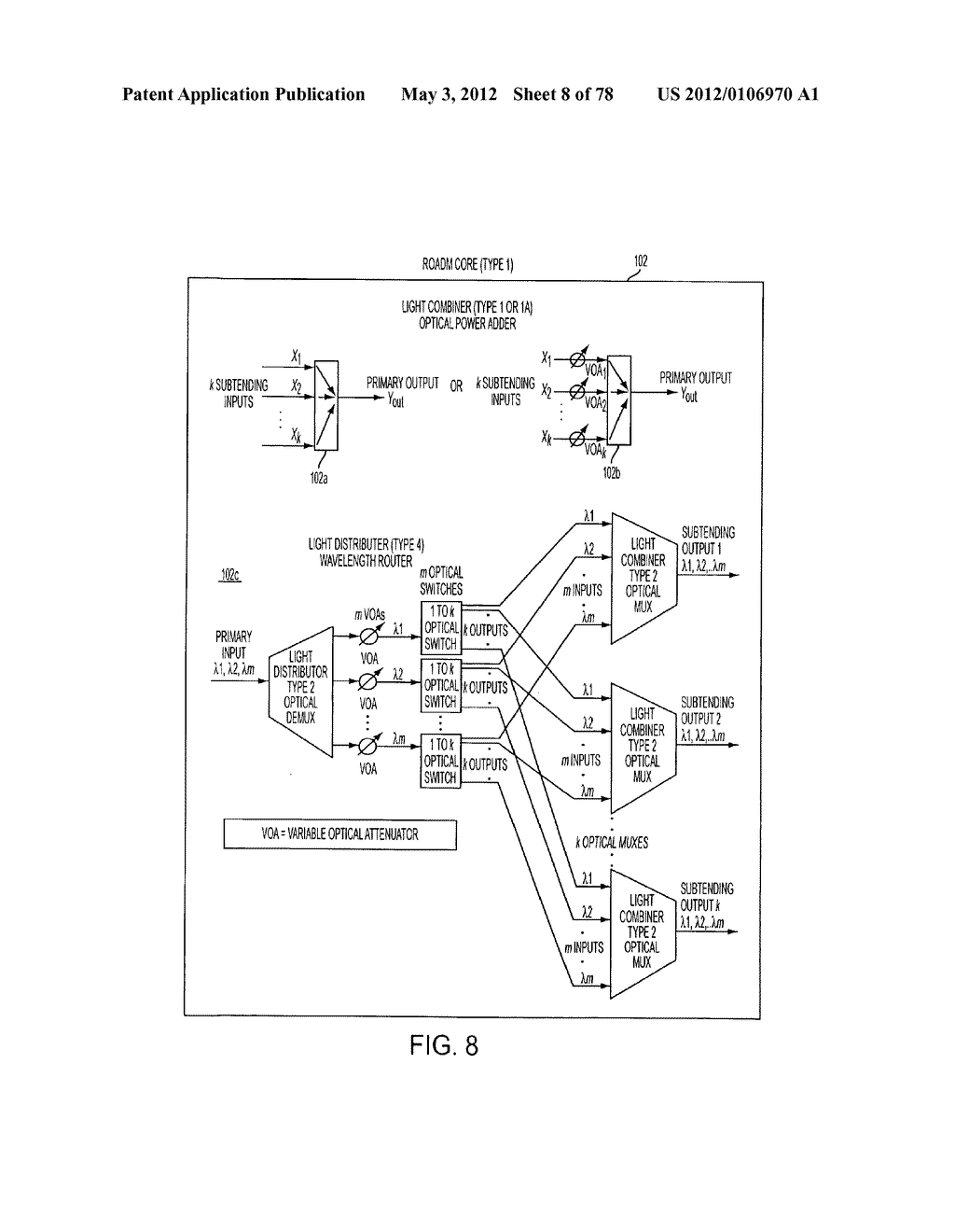 RECONFIGURABLE OPTICAL ADD DROP MULTIPLEXER CORE DEVICE, PROCEDURE AND     SYSTEM USING SUCH DEVICE, OPTICAL LIGHT DISTRIBUTOR, AND COUPLING-RATIO     ASSIGNING PROCEDURE - diagram, schematic, and image 09