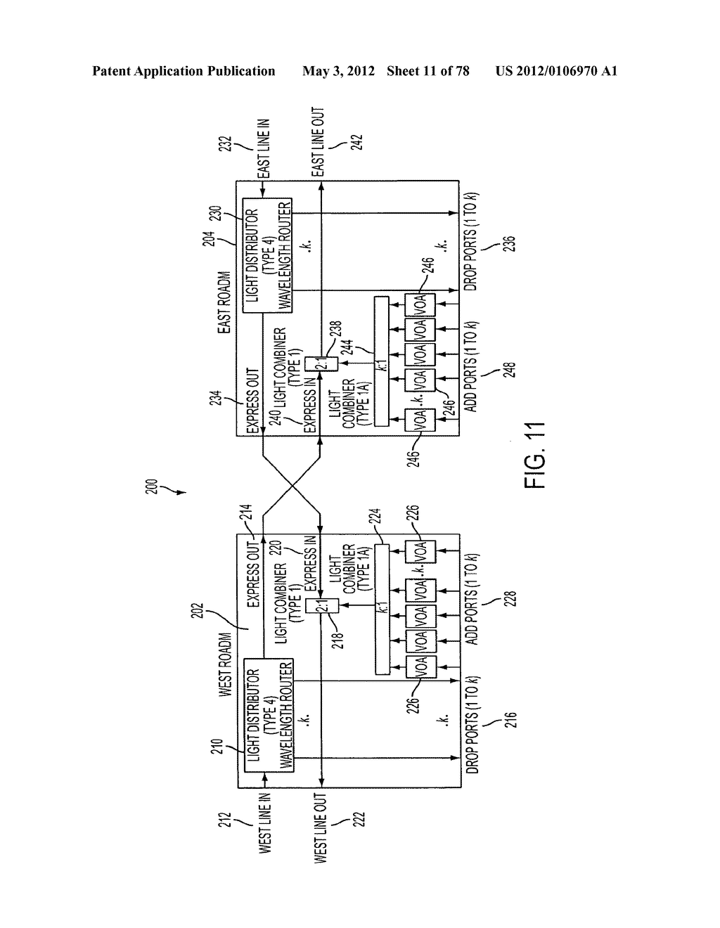 RECONFIGURABLE OPTICAL ADD DROP MULTIPLEXER CORE DEVICE, PROCEDURE AND     SYSTEM USING SUCH DEVICE, OPTICAL LIGHT DISTRIBUTOR, AND COUPLING-RATIO     ASSIGNING PROCEDURE - diagram, schematic, and image 12
