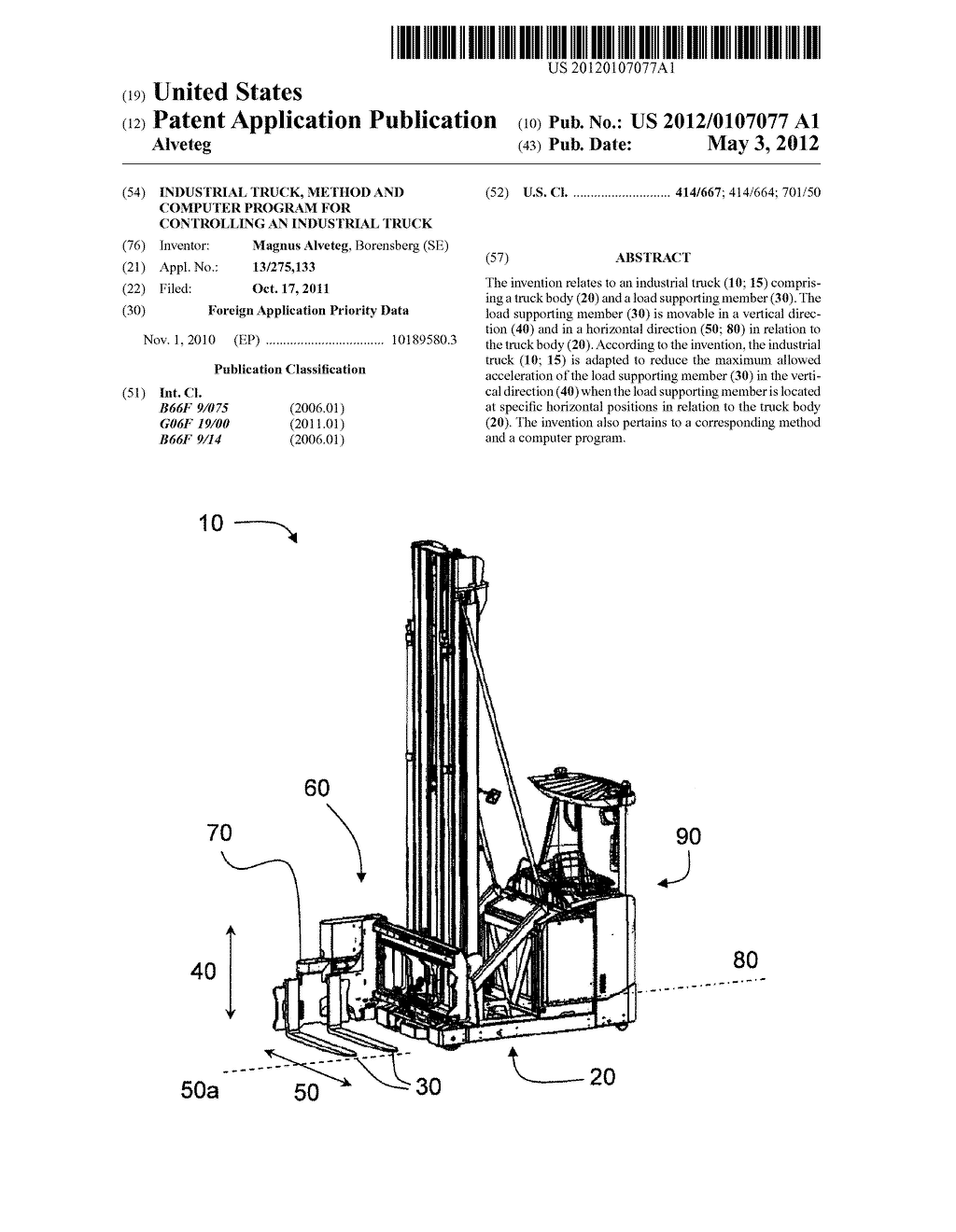 Industrial Truck, Method And Computer Program For Controlling An     Industrial Truck - diagram, schematic, and image 01