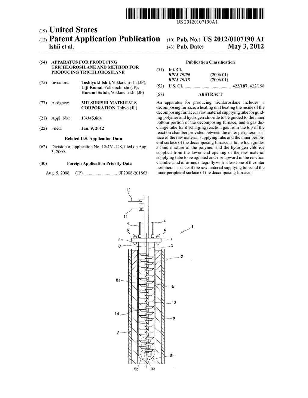APPARATUS FOR PRODUCING TRICHLOROSILANE AND METHOD FOR PRODUCING     TRICHLOROSILANE - diagram, schematic, and image 01