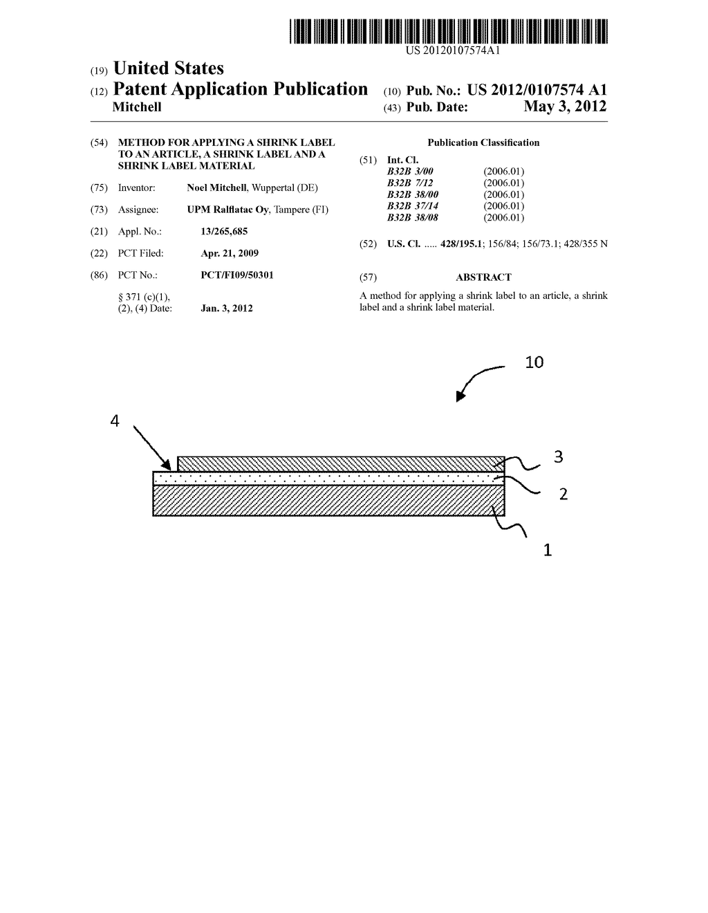 METHOD FOR APPLYING A SHRINK LABEL TO AN ARTICLE, A SHRINK LABEL AND A     SHRINK LABEL MATERIAL - diagram, schematic, and image 01