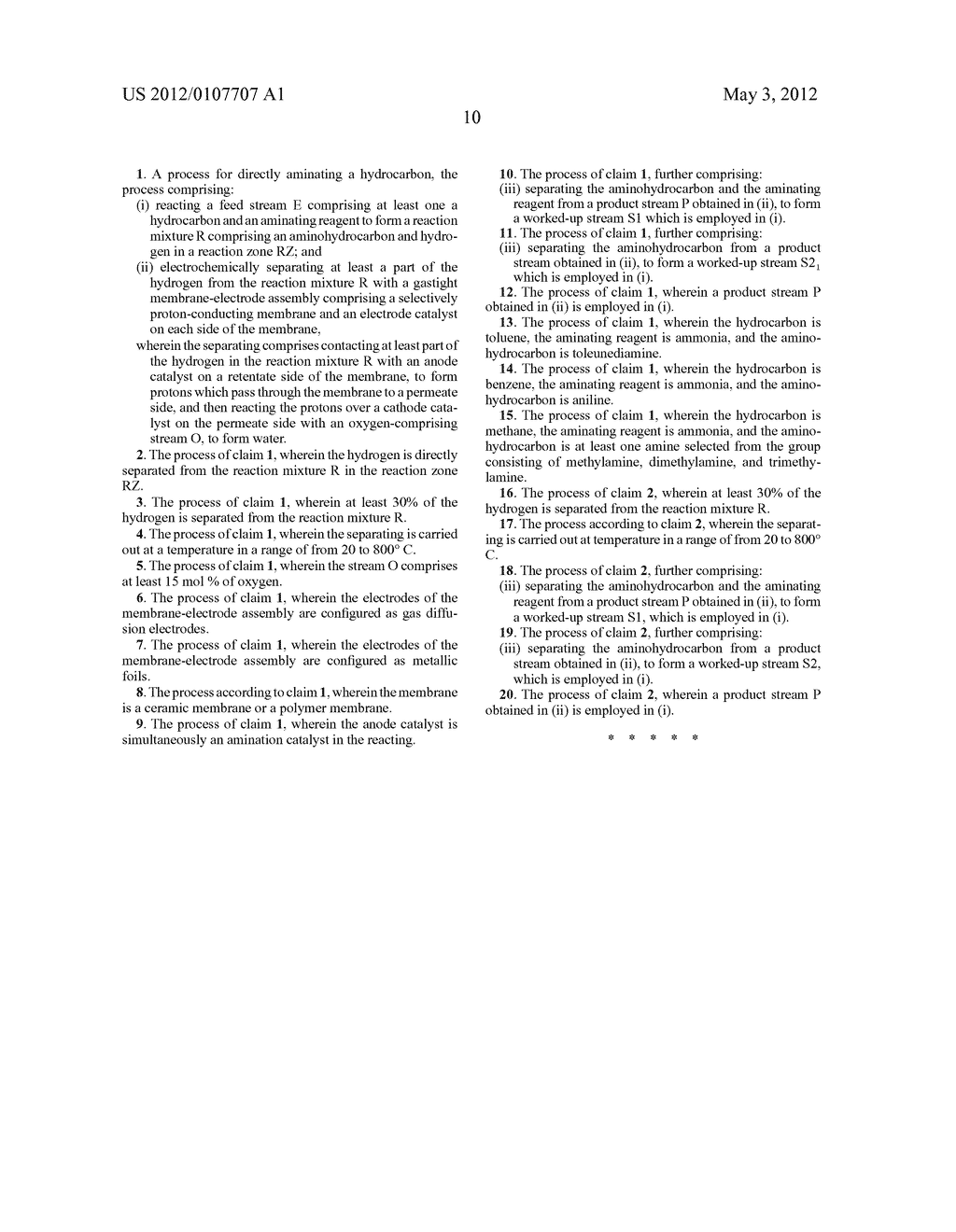 METHOD FOR THE DIRECT AMINATION OF HYDROCARBONS INTO AMINO HYDROCARBONS,     INCLUDING ELECTROCHEMICAL SEPARATION OF HYDROGEN AND ELECTROCHEMICAL     REACTION OF THE HYDROGEN INTO WATER - diagram, schematic, and image 11