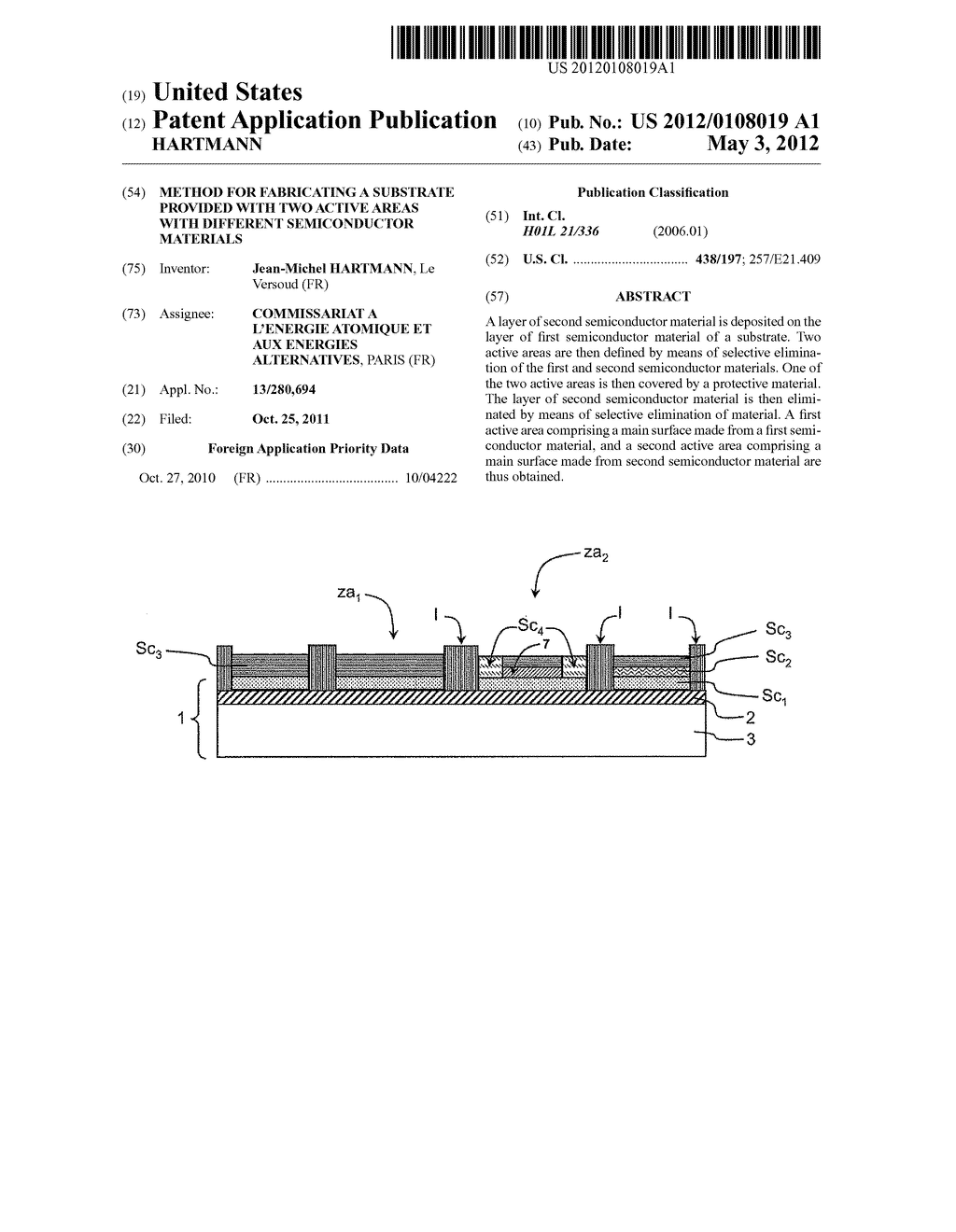 METHOD FOR FABRICATING A SUBSTRATE PROVIDED WITH TWO ACTIVE AREAS WITH     DIFFERENT SEMICONDUCTOR MATERIALS - diagram, schematic, and image 01