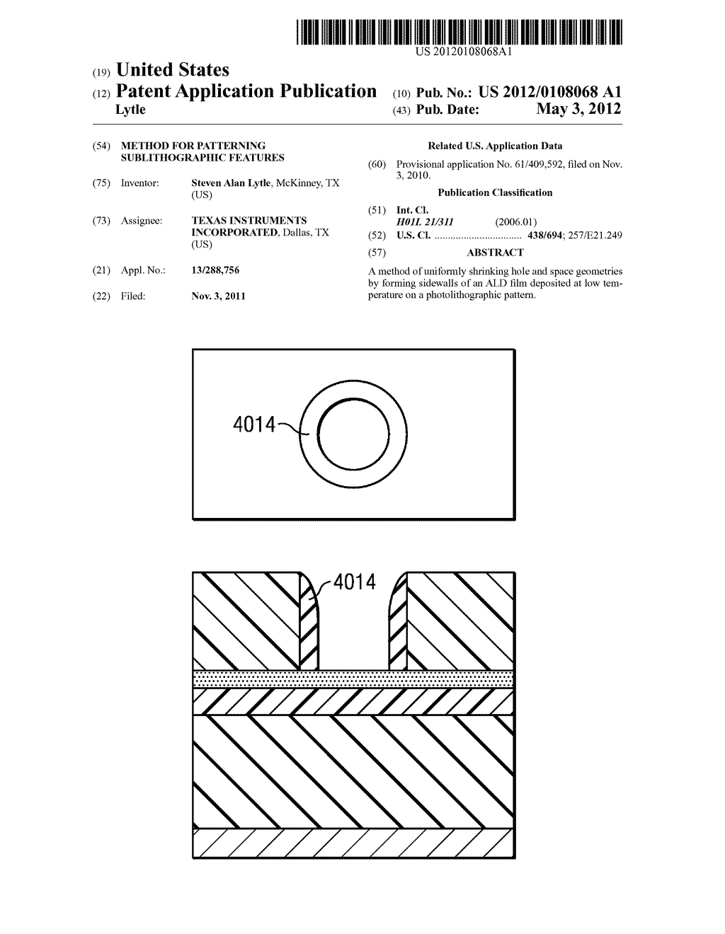 Method for Patterning Sublithographic Features - diagram, schematic, and image 01