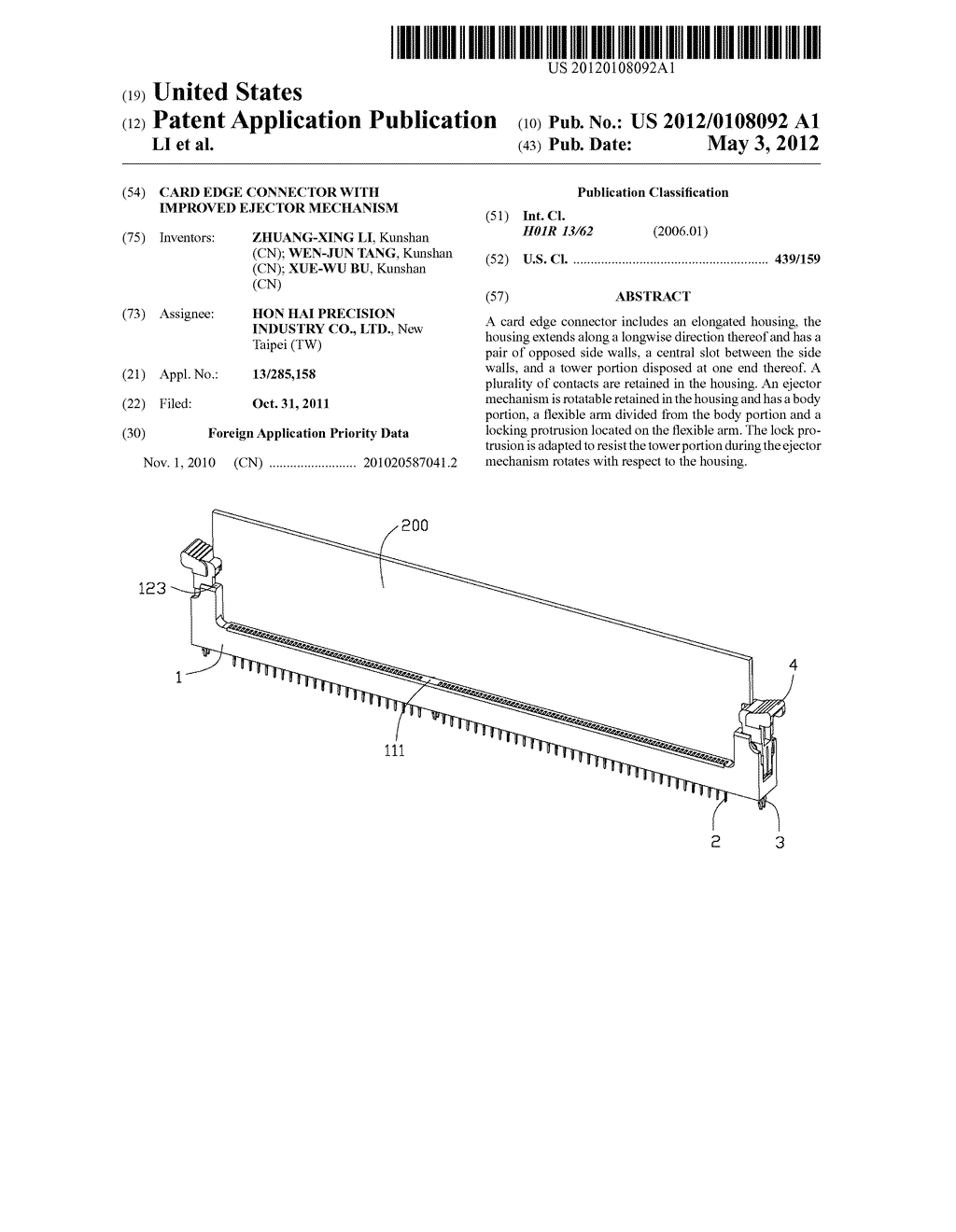 CARD EDGE CONNECTOR WITH IMPROVED EJECTOR MECHANISM - diagram, schematic, and image 01