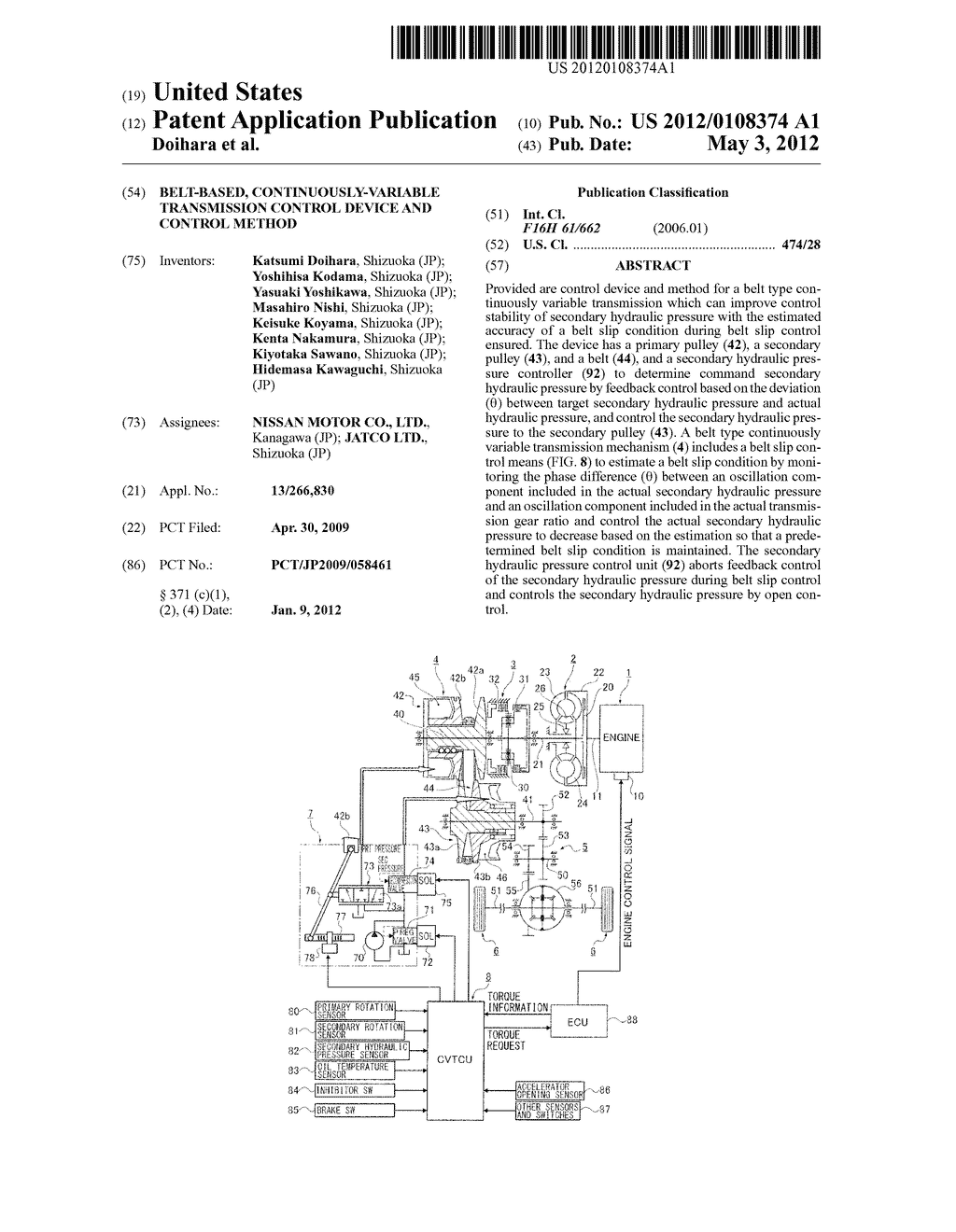 BELT-BASED, CONTINUOUSLY-VARIABLE TRANSMISSION CONTROL DEVICE AND CONTROL     METHOD - diagram, schematic, and image 01