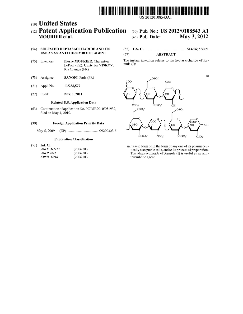 SULFATED HEPTASACCHARIDE AND ITS USE AS AN ANTITHROMBOTIC AGENT - diagram, schematic, and image 01