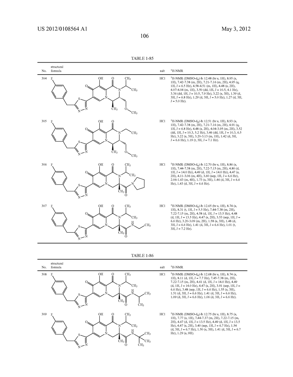 1,3,4,8-Tetrahydro-2H-Pyrido[1,2-a]Pyradine Derivatives and Use Thereof as     HIV Integrase Inhibitor - diagram, schematic, and image 107