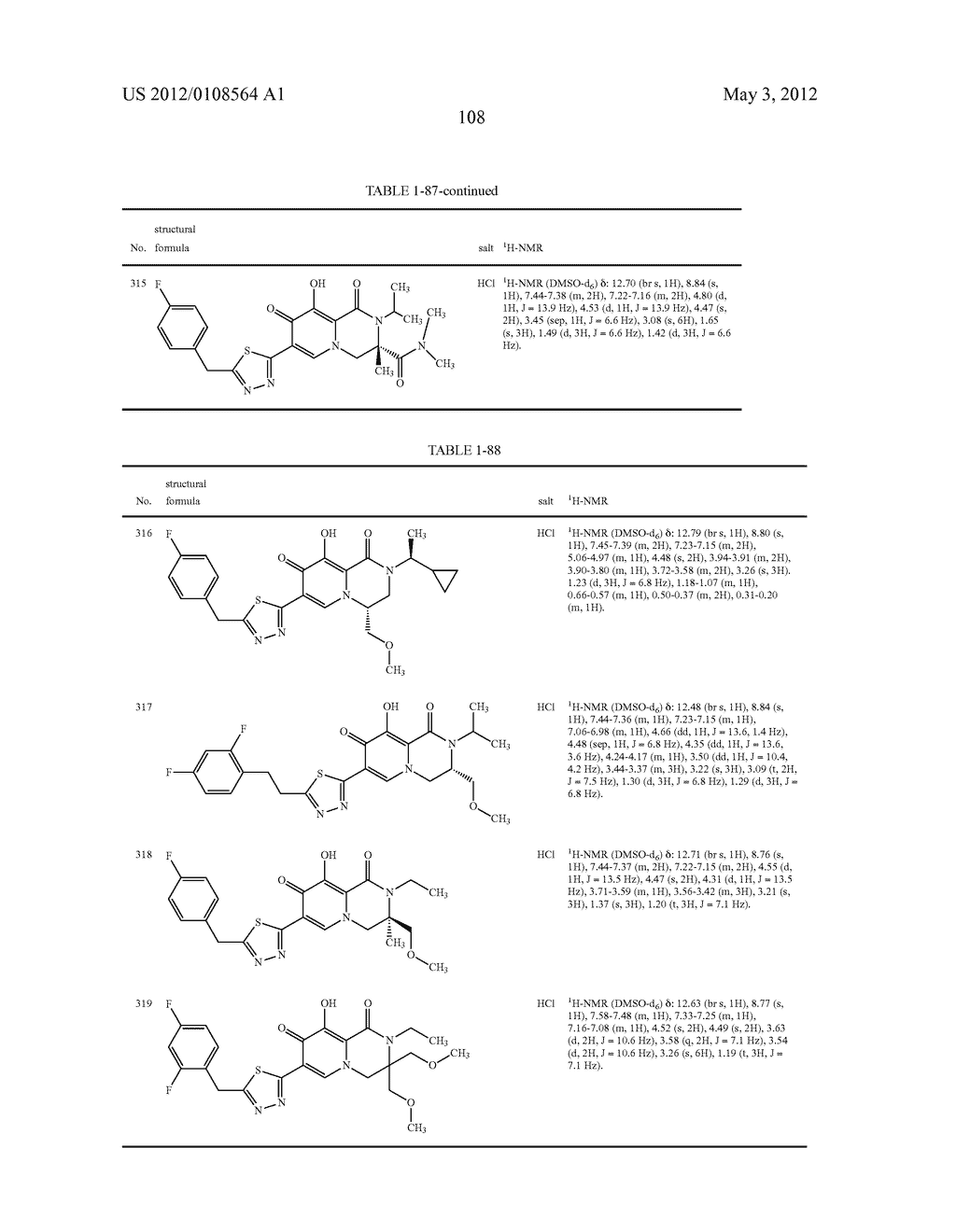 1,3,4,8-Tetrahydro-2H-Pyrido[1,2-a]Pyradine Derivatives and Use Thereof as     HIV Integrase Inhibitor - diagram, schematic, and image 109