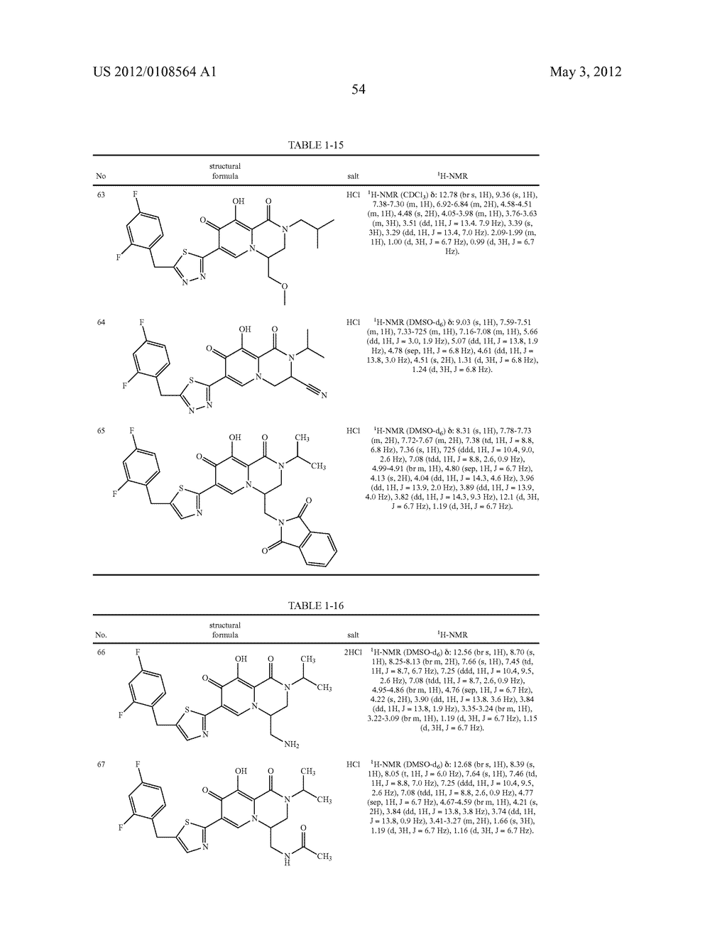 1,3,4,8-Tetrahydro-2H-Pyrido[1,2-a]Pyradine Derivatives and Use Thereof as     HIV Integrase Inhibitor - diagram, schematic, and image 55