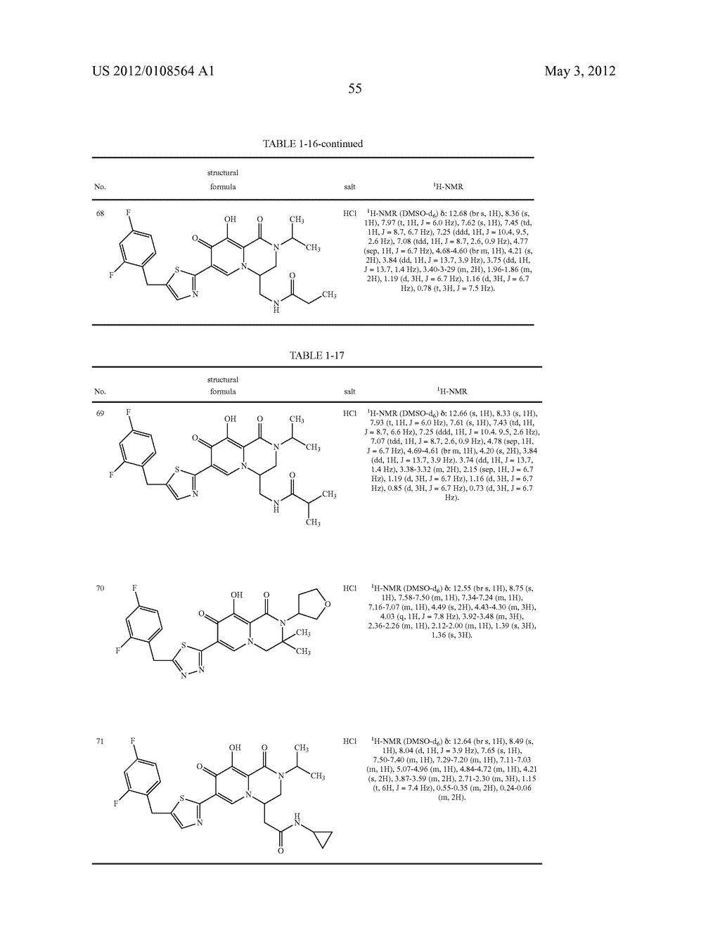 1,3,4,8-Tetrahydro-2H-Pyrido[1,2-a]Pyradine Derivatives and Use Thereof as     HIV Integrase Inhibitor - diagram, schematic, and image 56