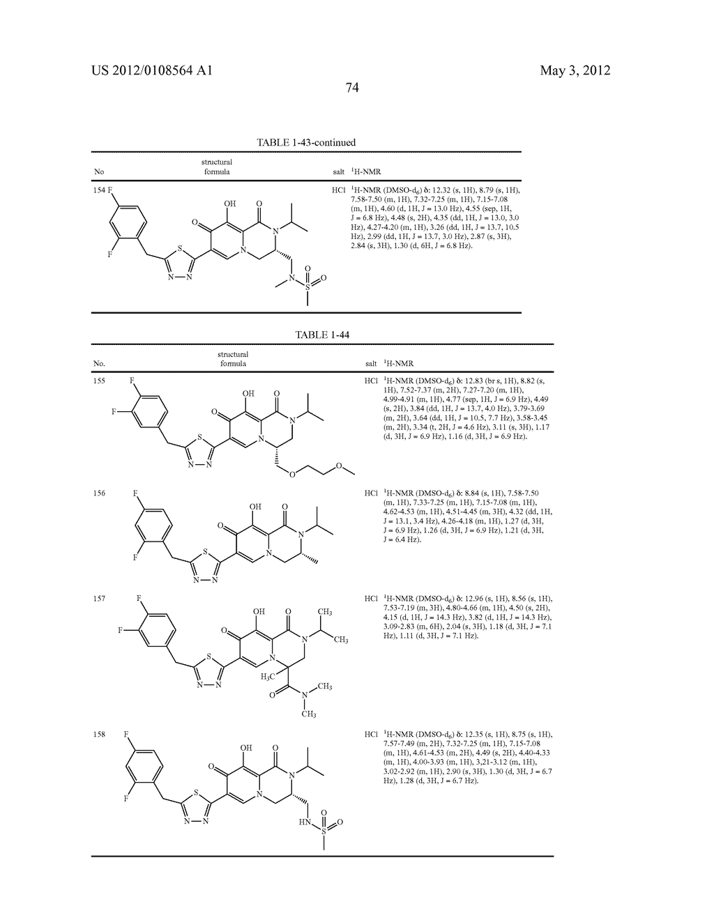 1,3,4,8-Tetrahydro-2H-Pyrido[1,2-a]Pyradine Derivatives and Use Thereof as     HIV Integrase Inhibitor - diagram, schematic, and image 75