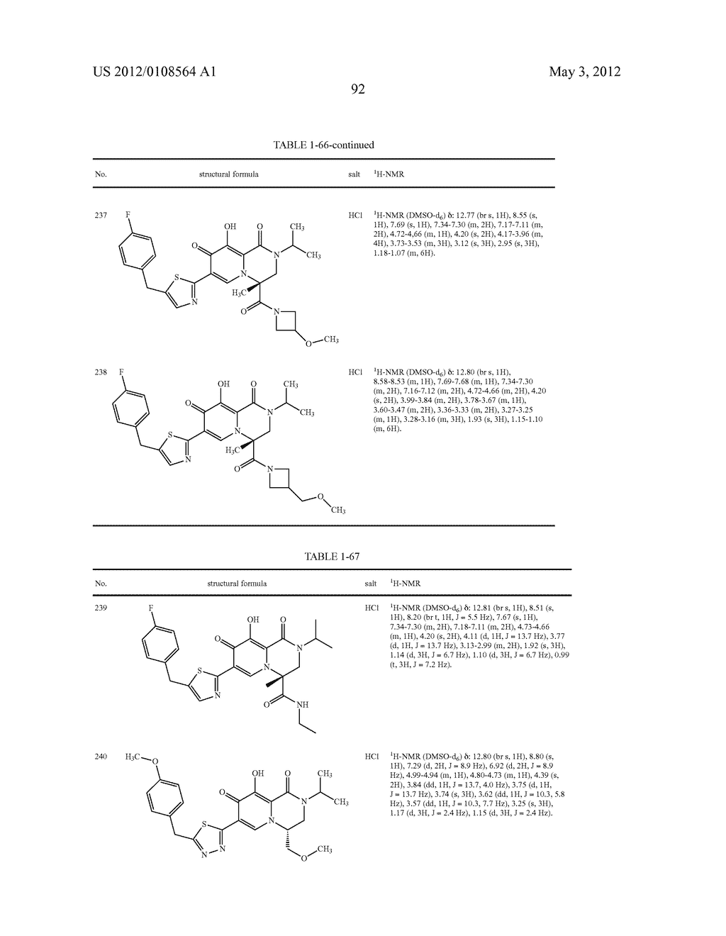 1,3,4,8-Tetrahydro-2H-Pyrido[1,2-a]Pyradine Derivatives and Use Thereof as     HIV Integrase Inhibitor - diagram, schematic, and image 93