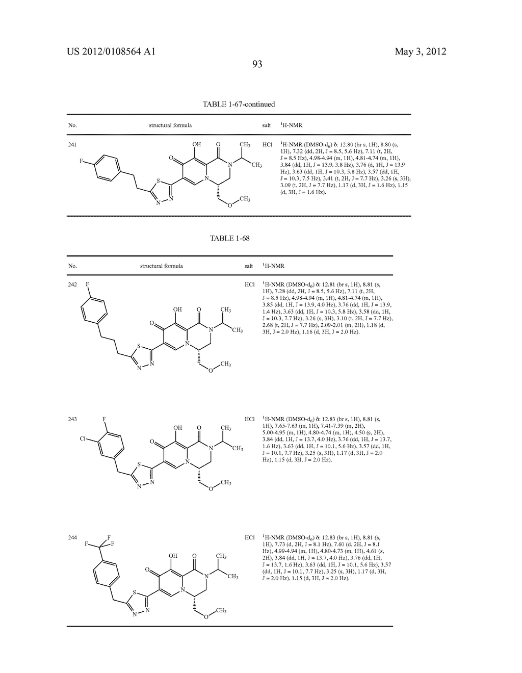 1,3,4,8-Tetrahydro-2H-Pyrido[1,2-a]Pyradine Derivatives and Use Thereof as     HIV Integrase Inhibitor - diagram, schematic, and image 94