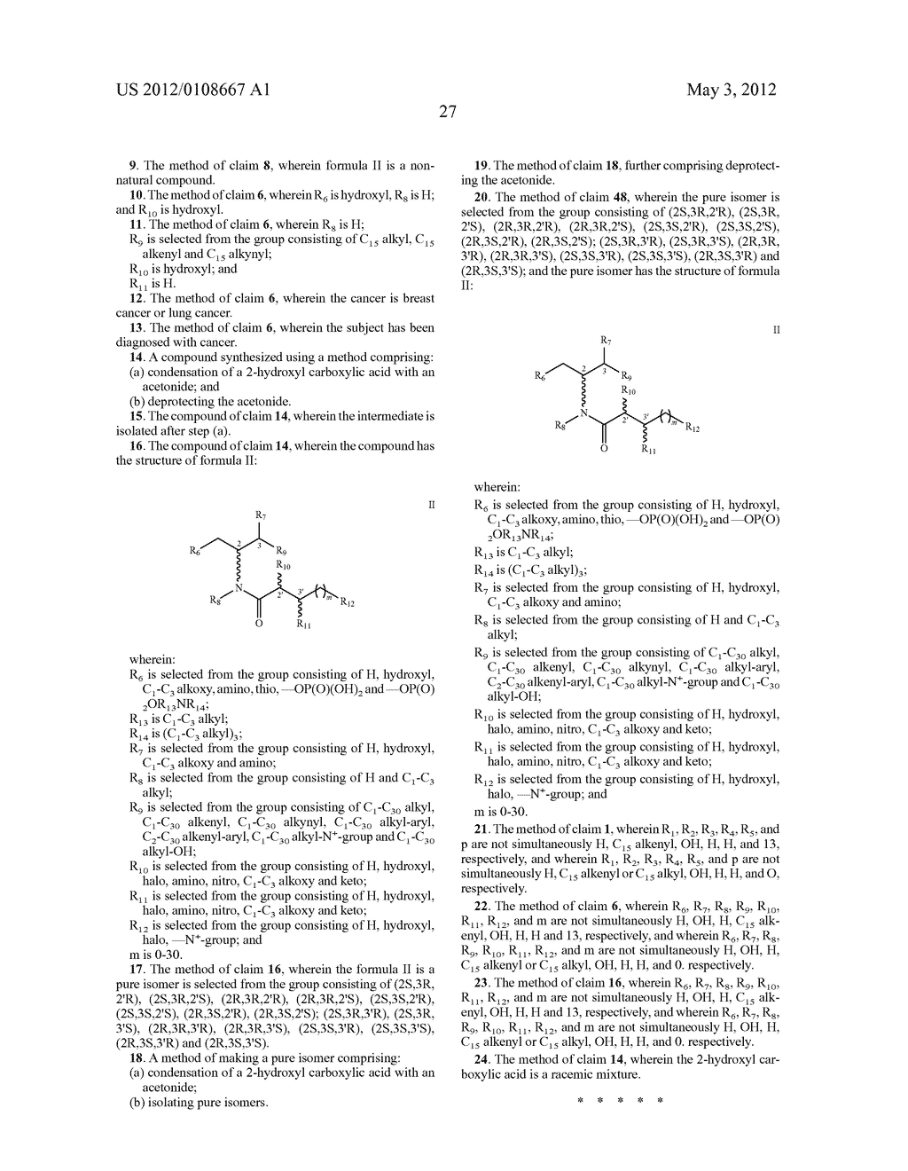 HYDROXY CERAMIDES AND ANALOGS THEREOF AND THEIR USE FOR PREVENTING OR     TREATING CANCER - diagram, schematic, and image 47