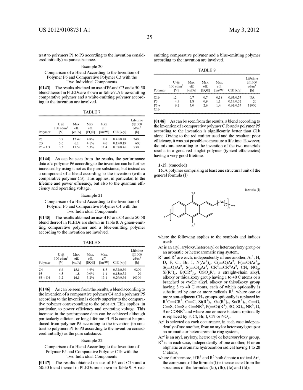 POLYMERS COMPRISING SUBSTITUTED ANTHRACENYL UNITS, BLENDS COMPRISING THESE     POLYMERS, AND DEVICES COMPRISING THESE POLYMERS OR BLENDS - diagram, schematic, and image 28