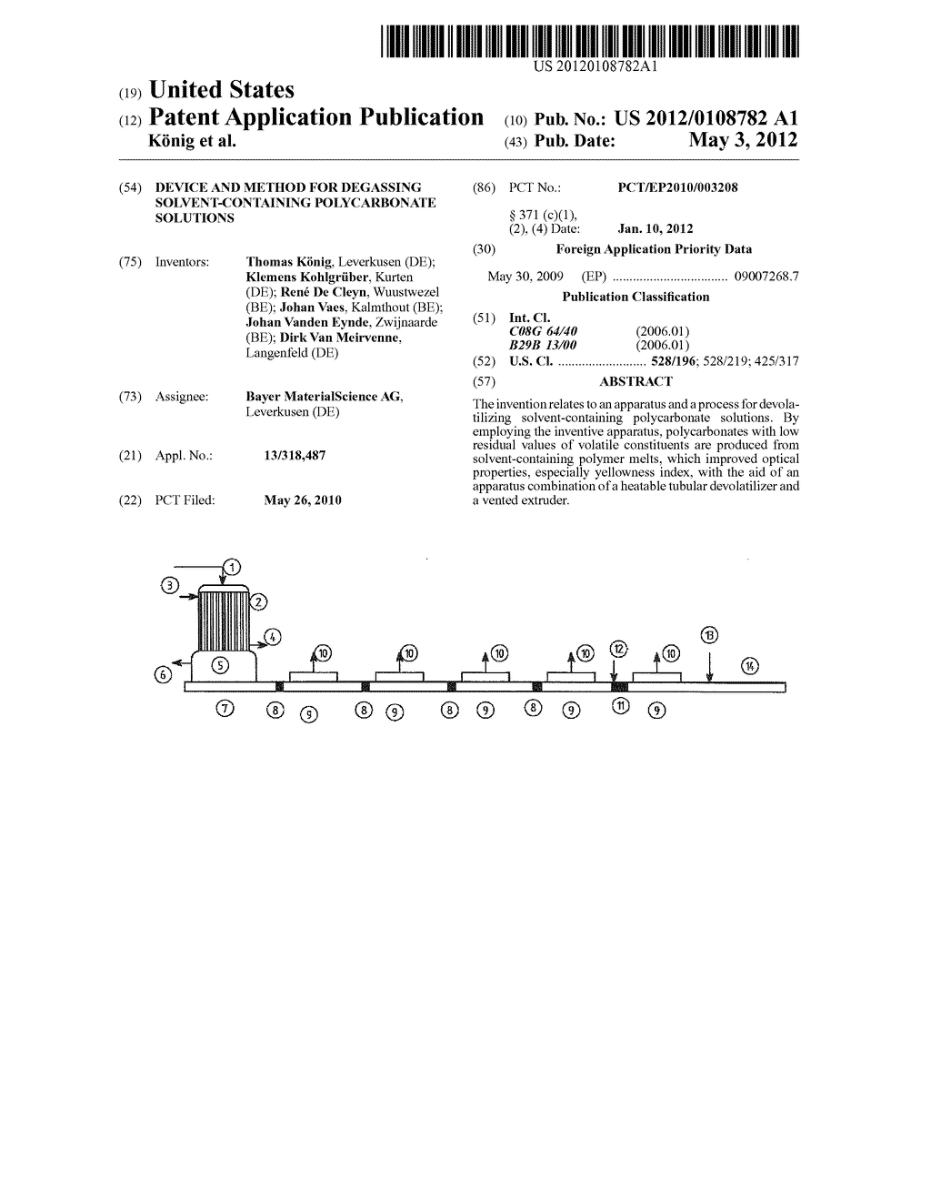 DEVICE AND METHOD FOR DEGASSING SOLVENT-CONTAINING POLYCARBONATE SOLUTIONS - diagram, schematic, and image 01