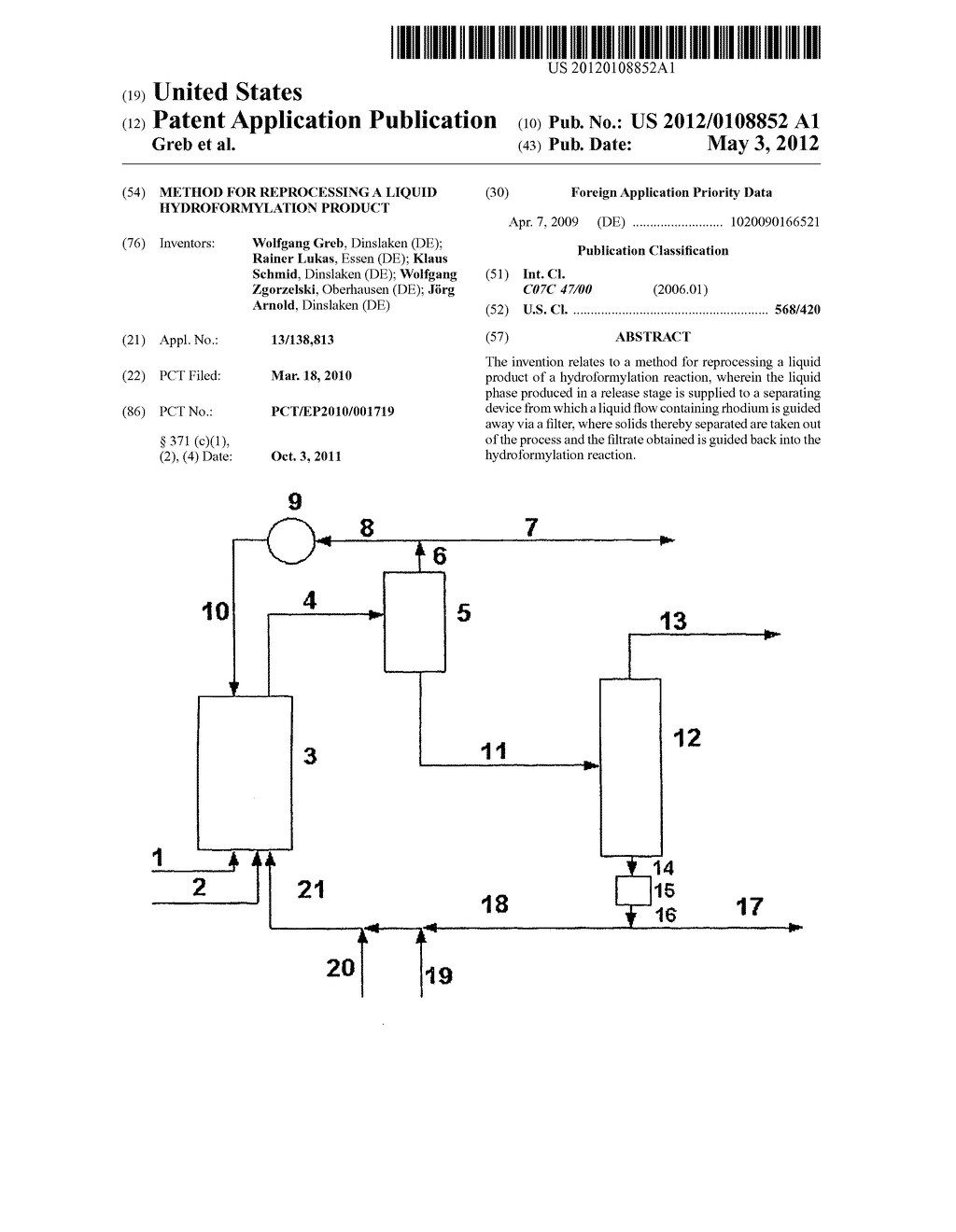 METHOD FOR REPROCESSING A LIQUID HYDROFORMYLATION PRODUCT - diagram, schematic, and image 01