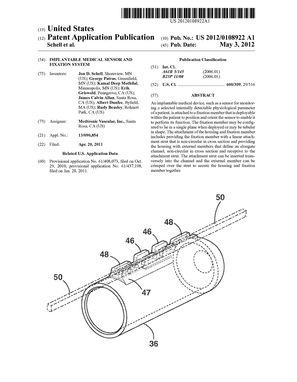 Implantable Medical Sensor and Fixation System - diagram, schematic, and image 01