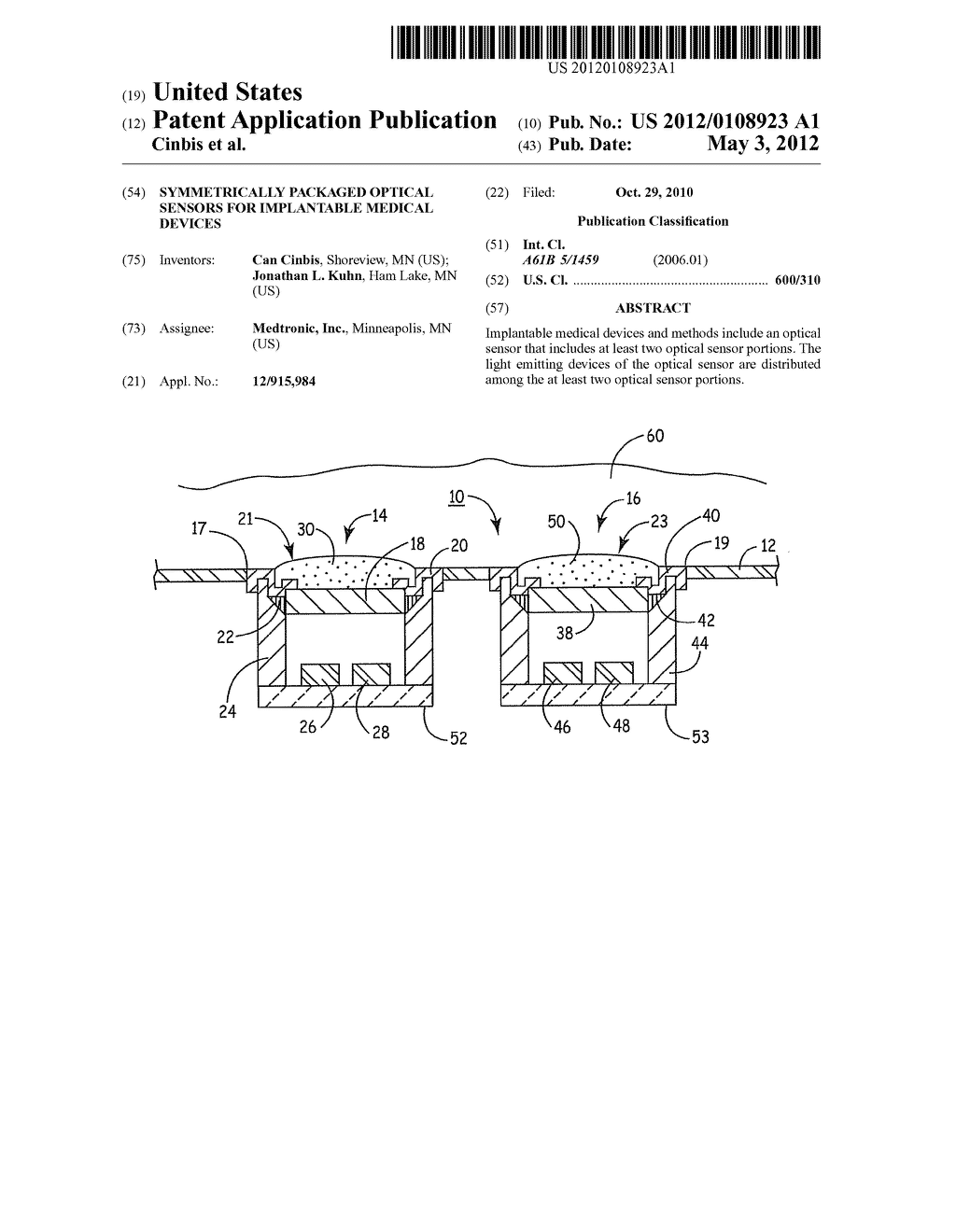 SYMMETRICALLY PACKAGED OPTICAL SENSORS FOR IMPLANTABLE MEDICAL DEVICES - diagram, schematic, and image 01