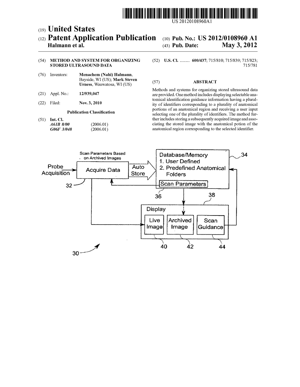 METHOD AND SYSTEM FOR ORGANIZING STORED ULTRASOUND DATA - diagram, schematic, and image 01